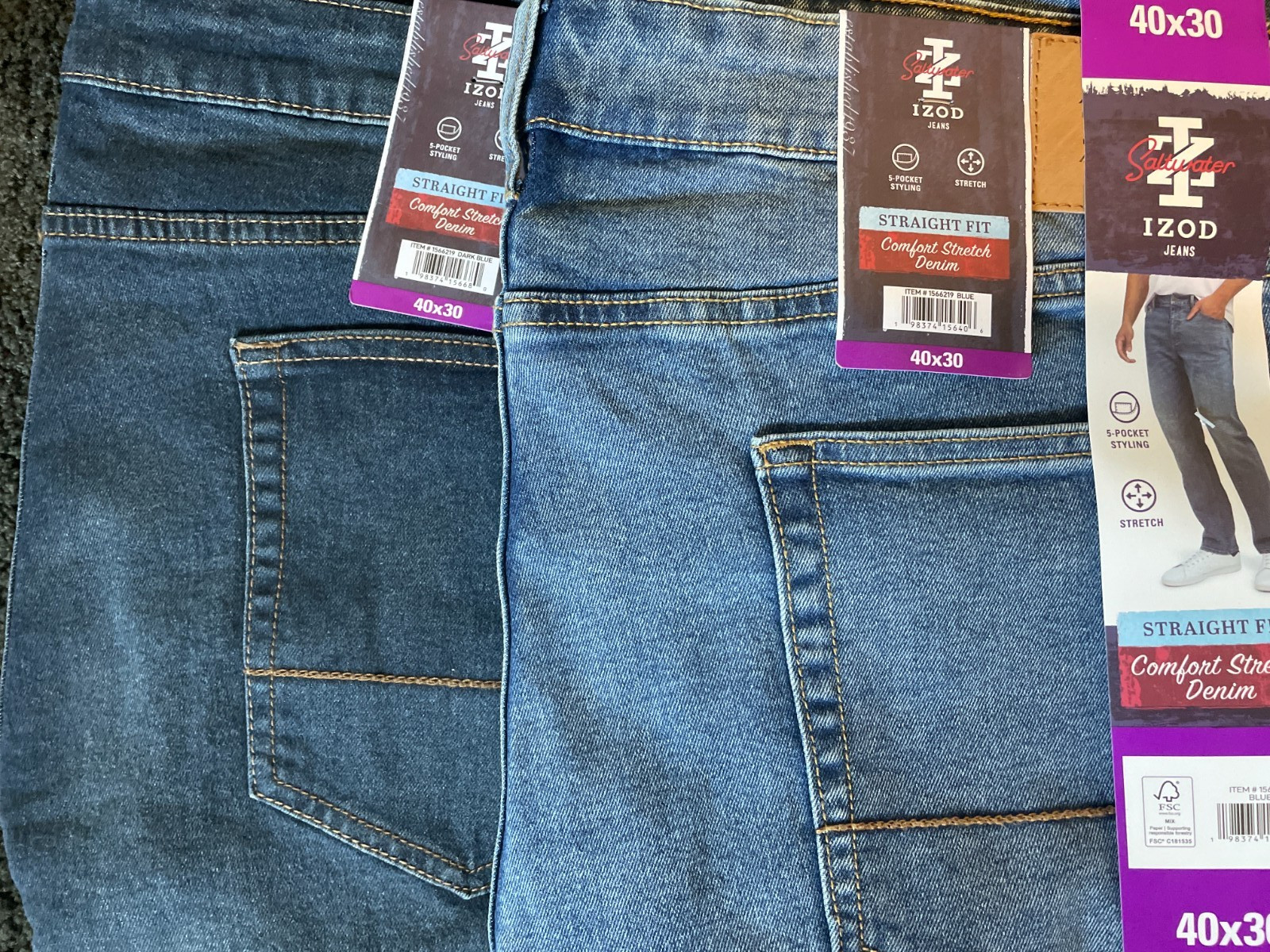 IZOD Jeans Mens Straight Fit Comfort Stretch Denim Dark Blue 40×30 40×32 40×29