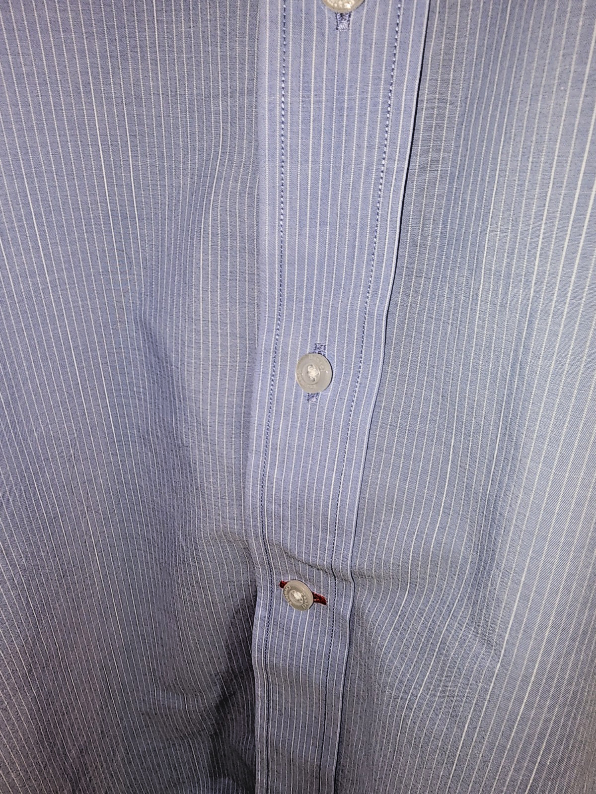 Daniel Cremieux Men’s Short Sleeve Shirt L – Blue w/White Pin Stripe-Button Coll