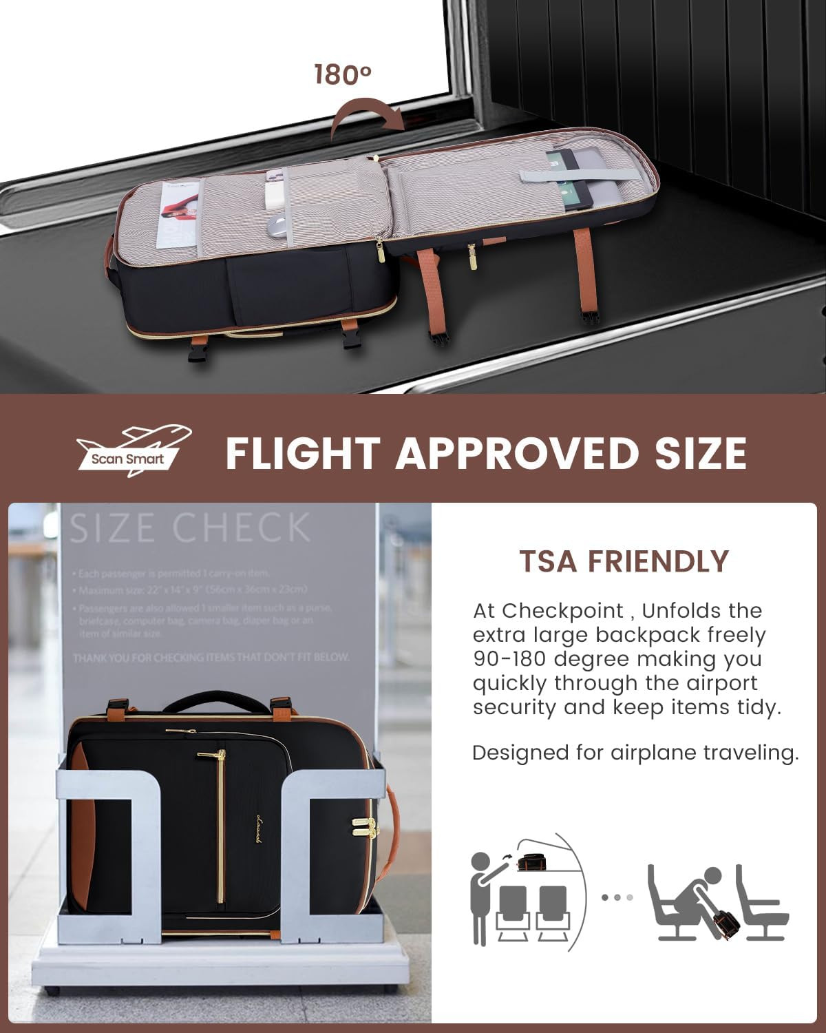 40L Travel Backpack for Women & Men, Airline Approved Carry on Luggage with 3 Pa