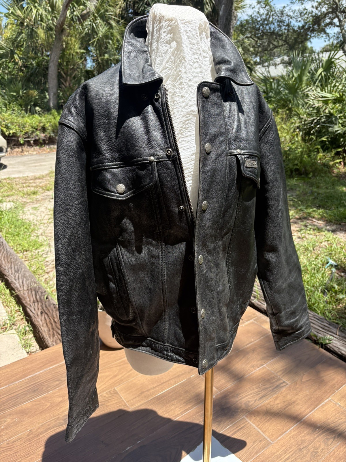 Harley Davidson Leather Jacket Mens M Black Biker Distressed Vintage Panhead