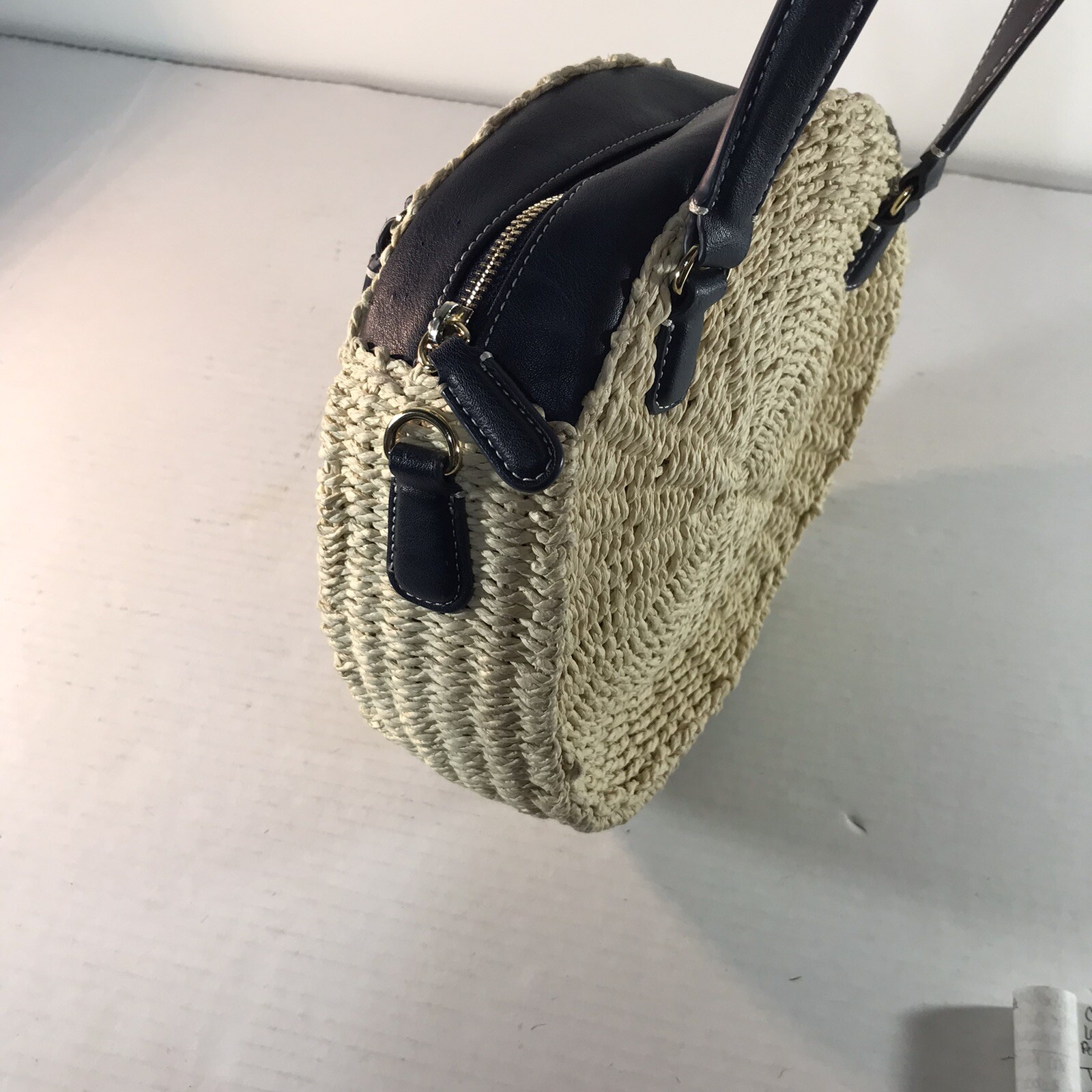 Talbots 100% Paper Straw Beige W-Blue Polyurethane Trim Satchel Bag