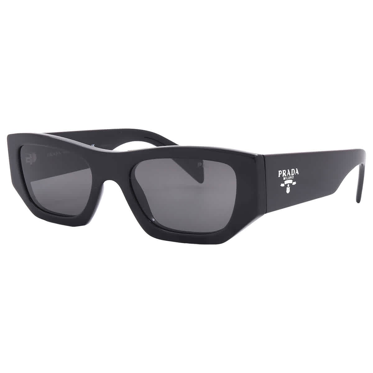 Prada Dark Grey Rectangular Unisex Sunglasses PR A01S 16K08Z 53 PR A01S 16K08Z