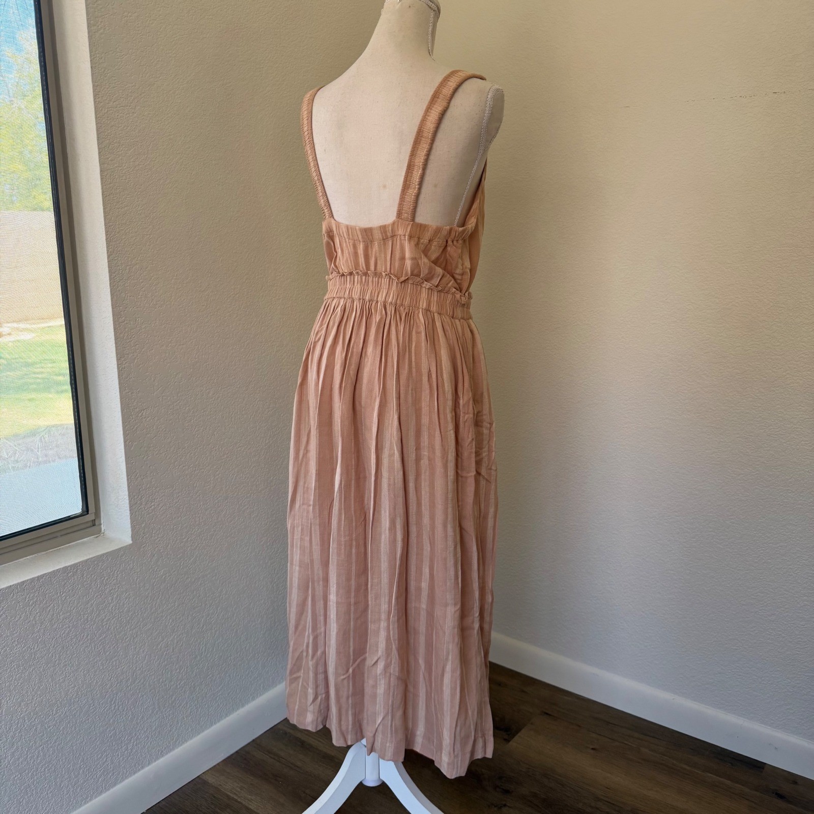 Splendid Maxi Dress Womens Medium Peach Tan Striped Linen Blend RM2D241 Boho