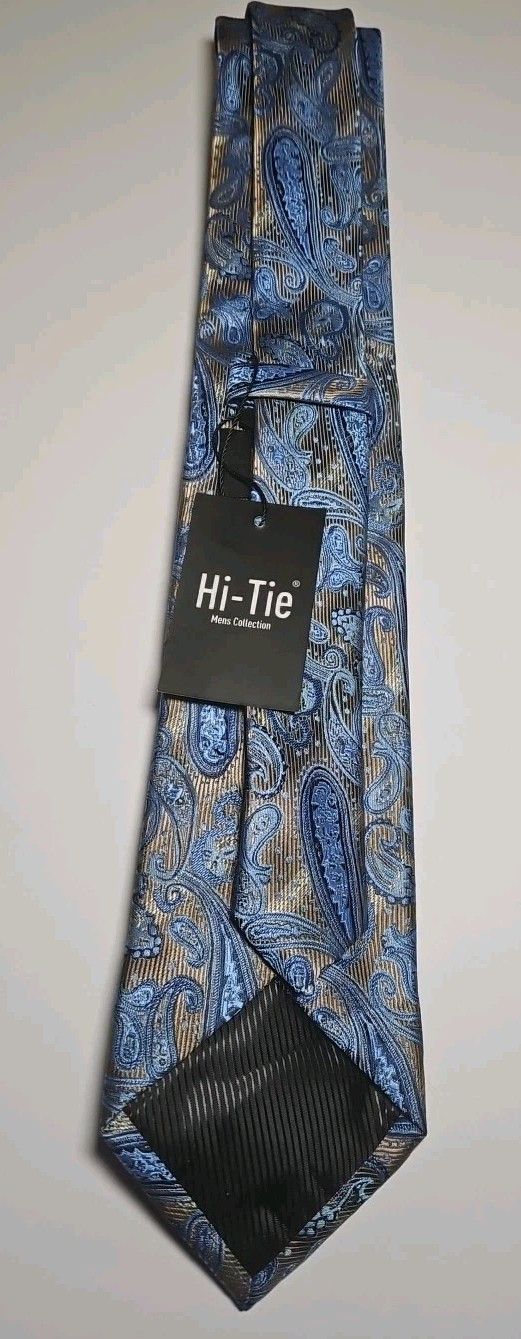 Hi-Tie Blue Patterned 100% Silk Mens Necktie 64″ x 3.5″ NWT