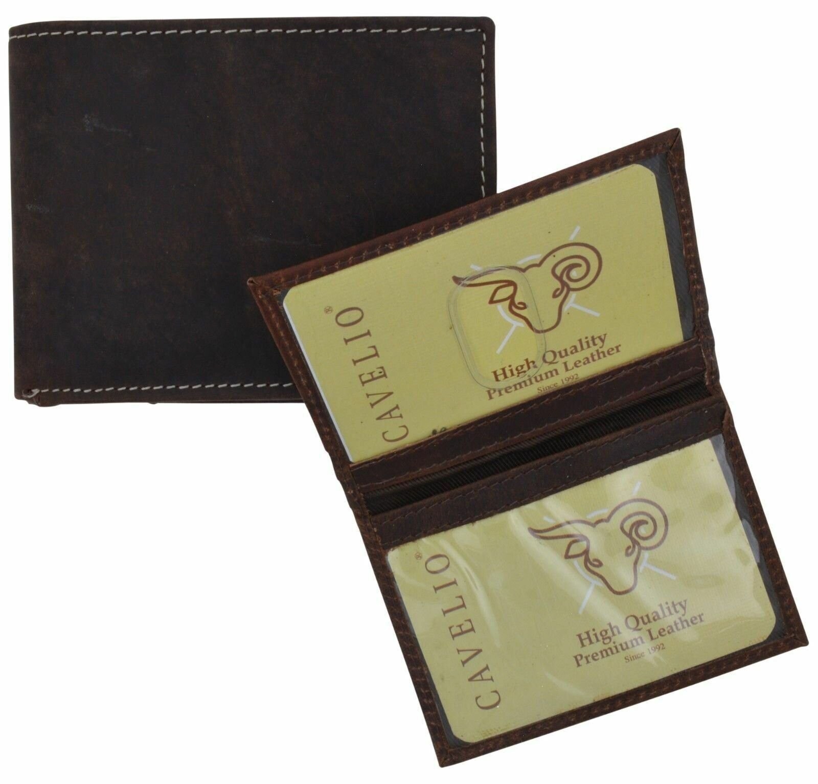 Hunter Premium Leather Mens Bifold Removable Double ID Card Holder Flap Wallet