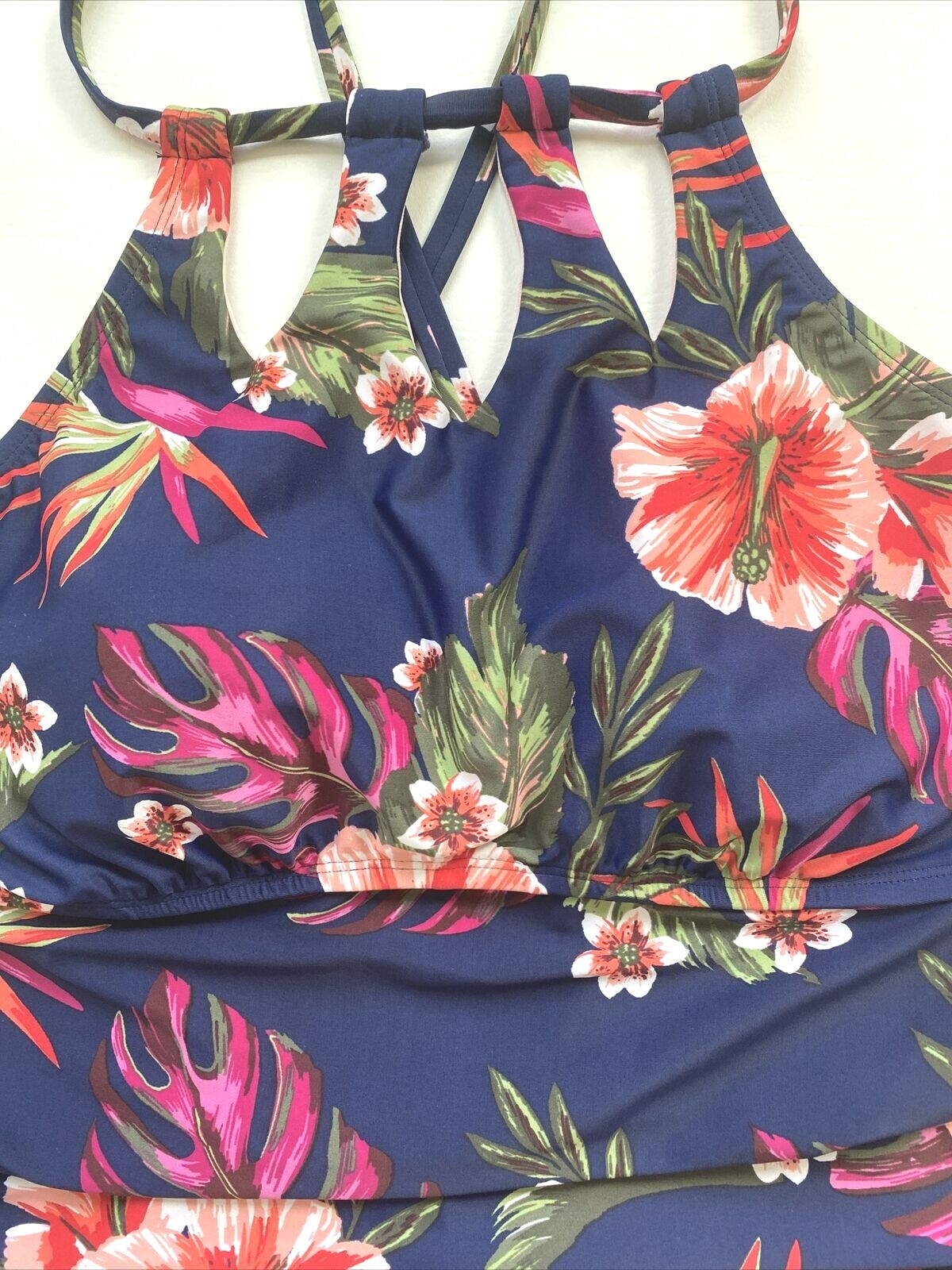 Kona Sol Womens Sz22W Swim Wear Racerback Built In Bra Wireless Adjustable Bands