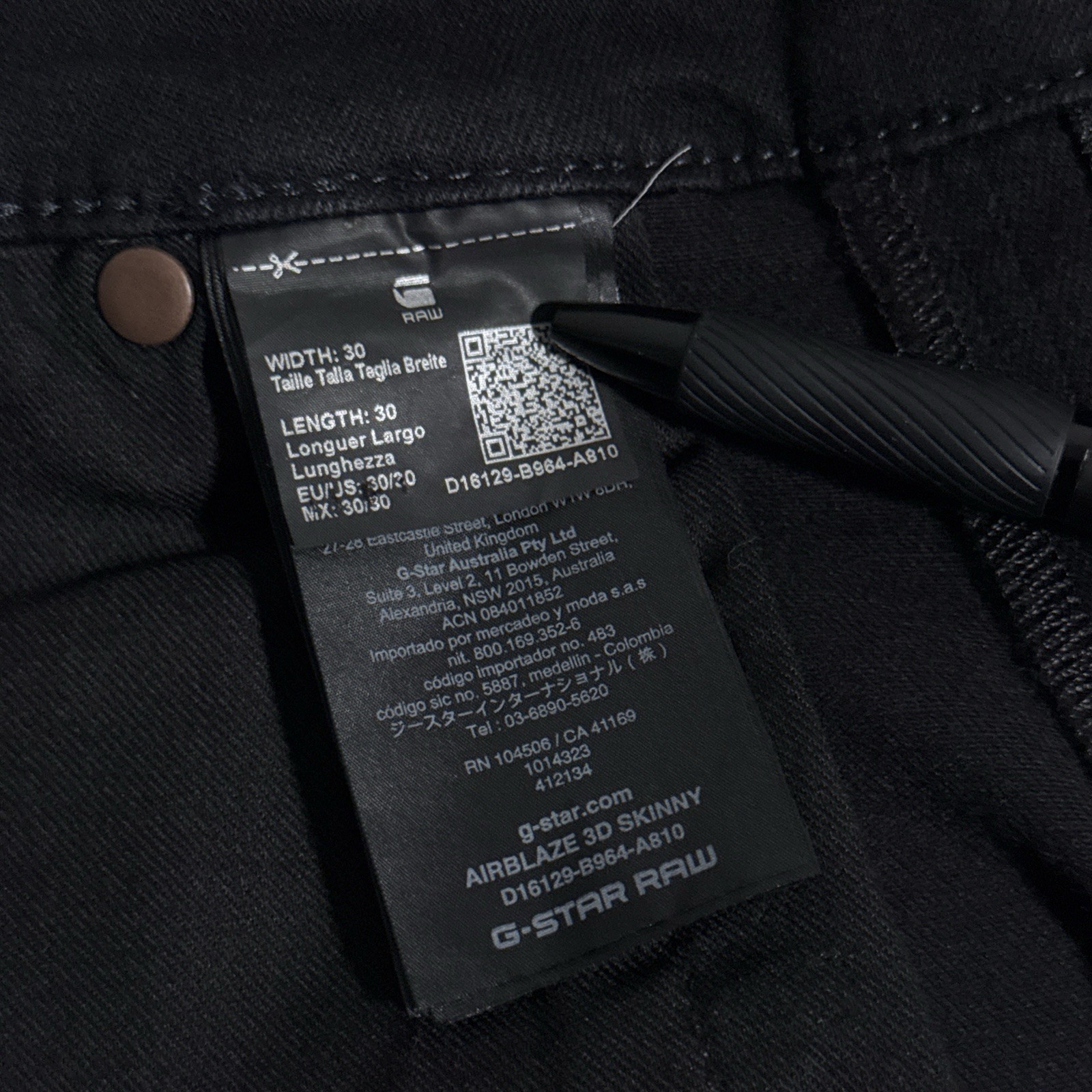 G-Star Raw Airblaze 3D Skinny Black Multi Pocket Moto Cargo Jeans Mens 30×30 NEW