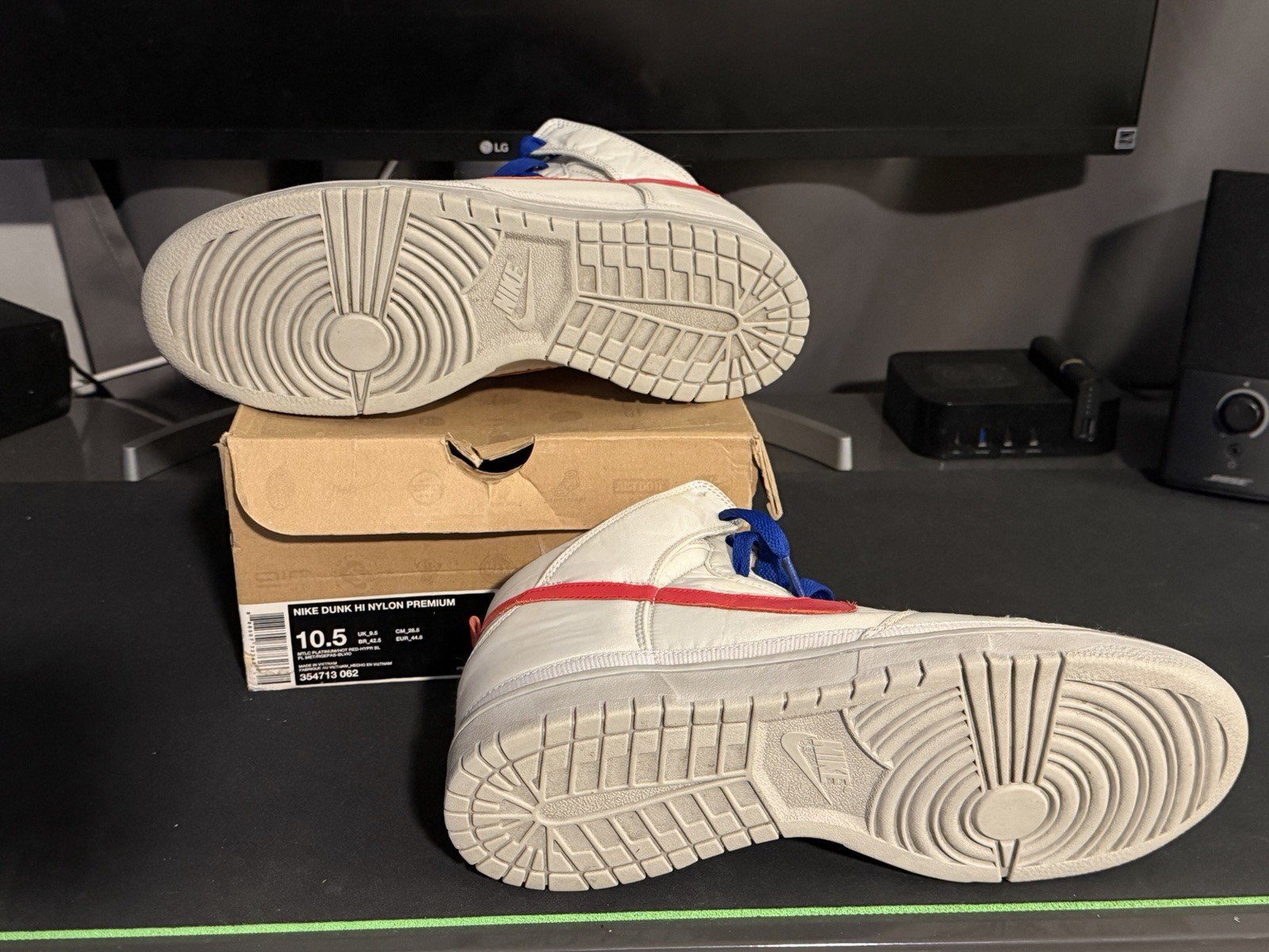 10.5 Nike Dunk Nylon Premium High Top Sneakers White/Red/Blue 354713-062 Men’s