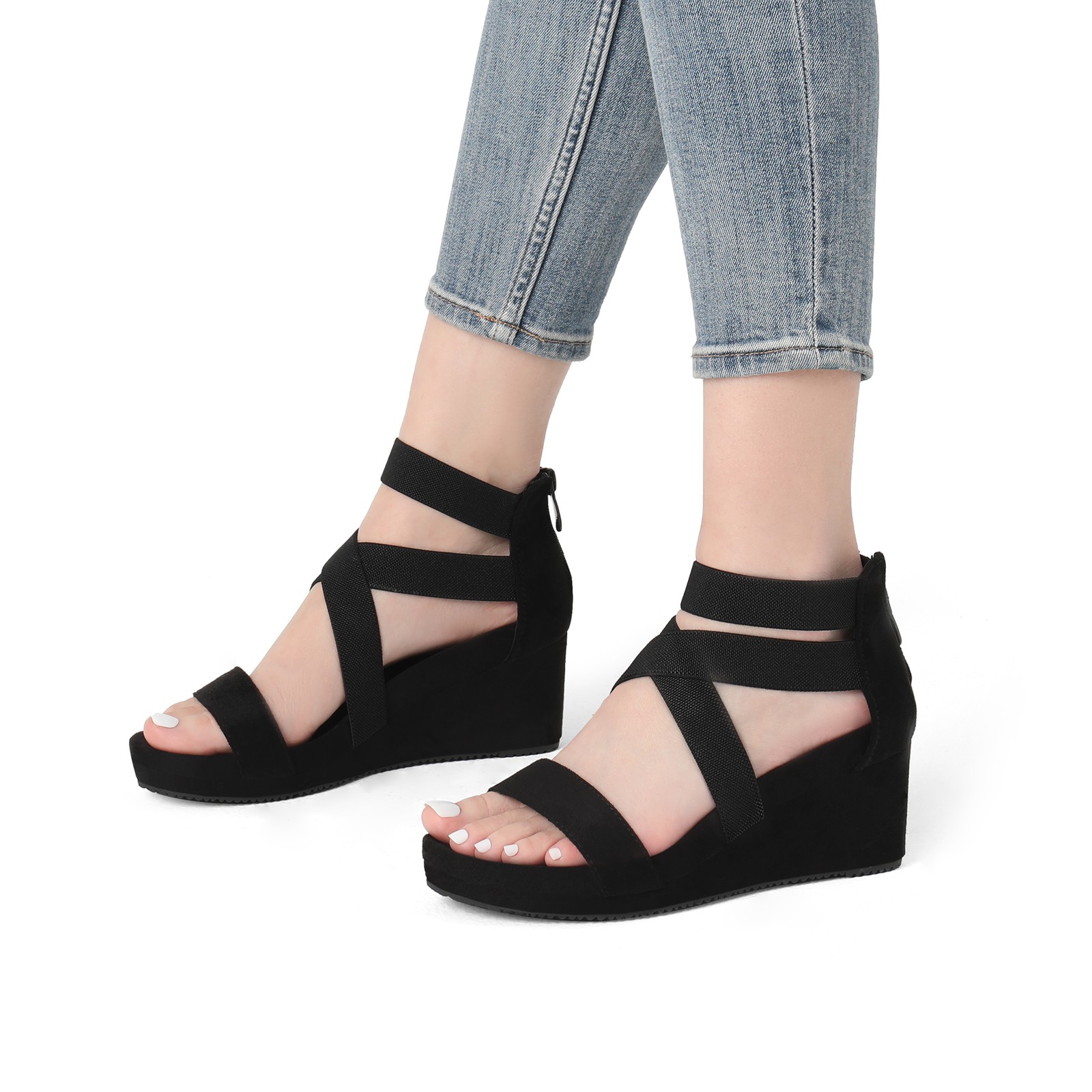 DREAM PAIRS Women’s Wedge Sandals Elastic Ankle Strap Open Toe Platform Shoes