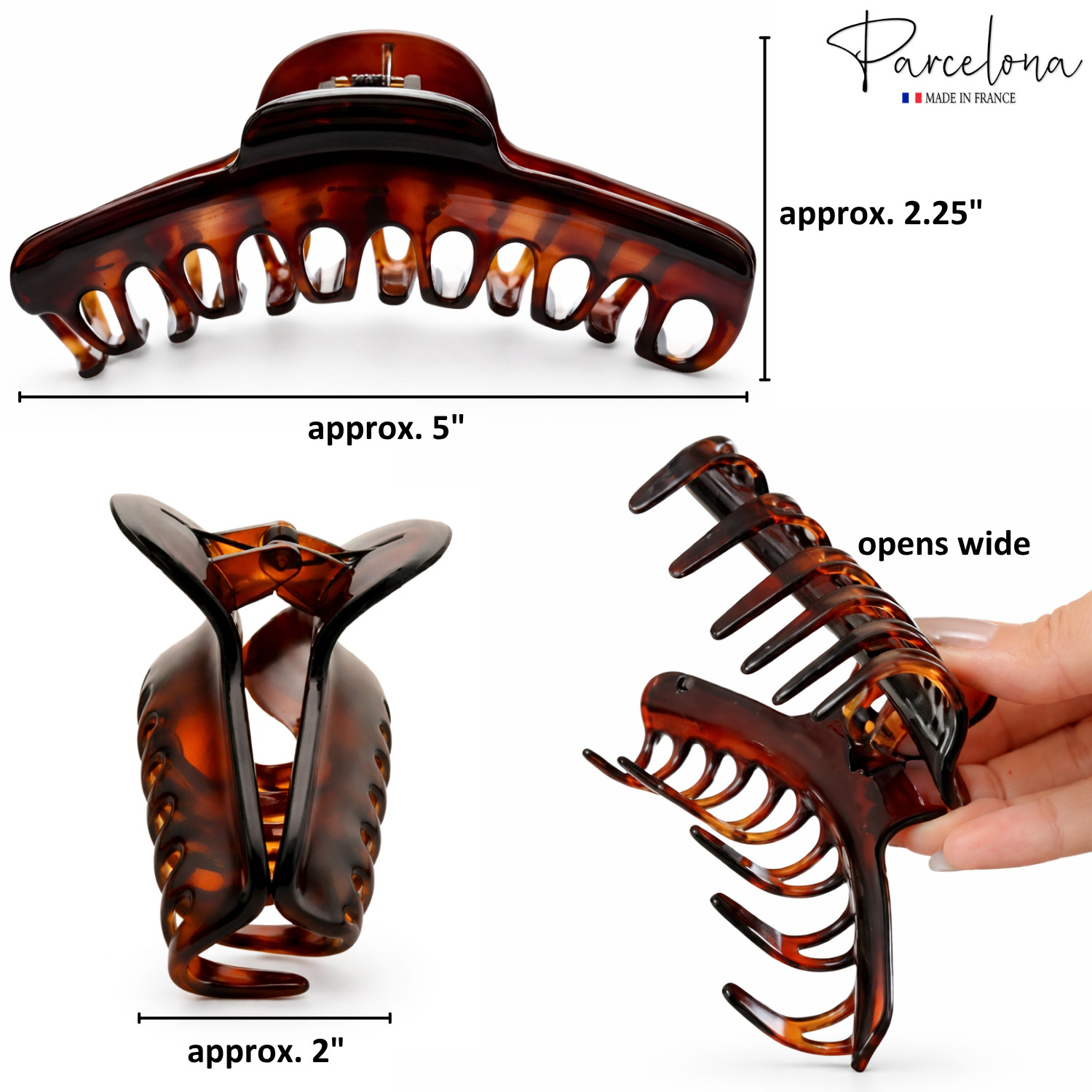 Parcelona French Curvy Large 5 Inches Long Celluloid Tortoise Shell Hair Claw