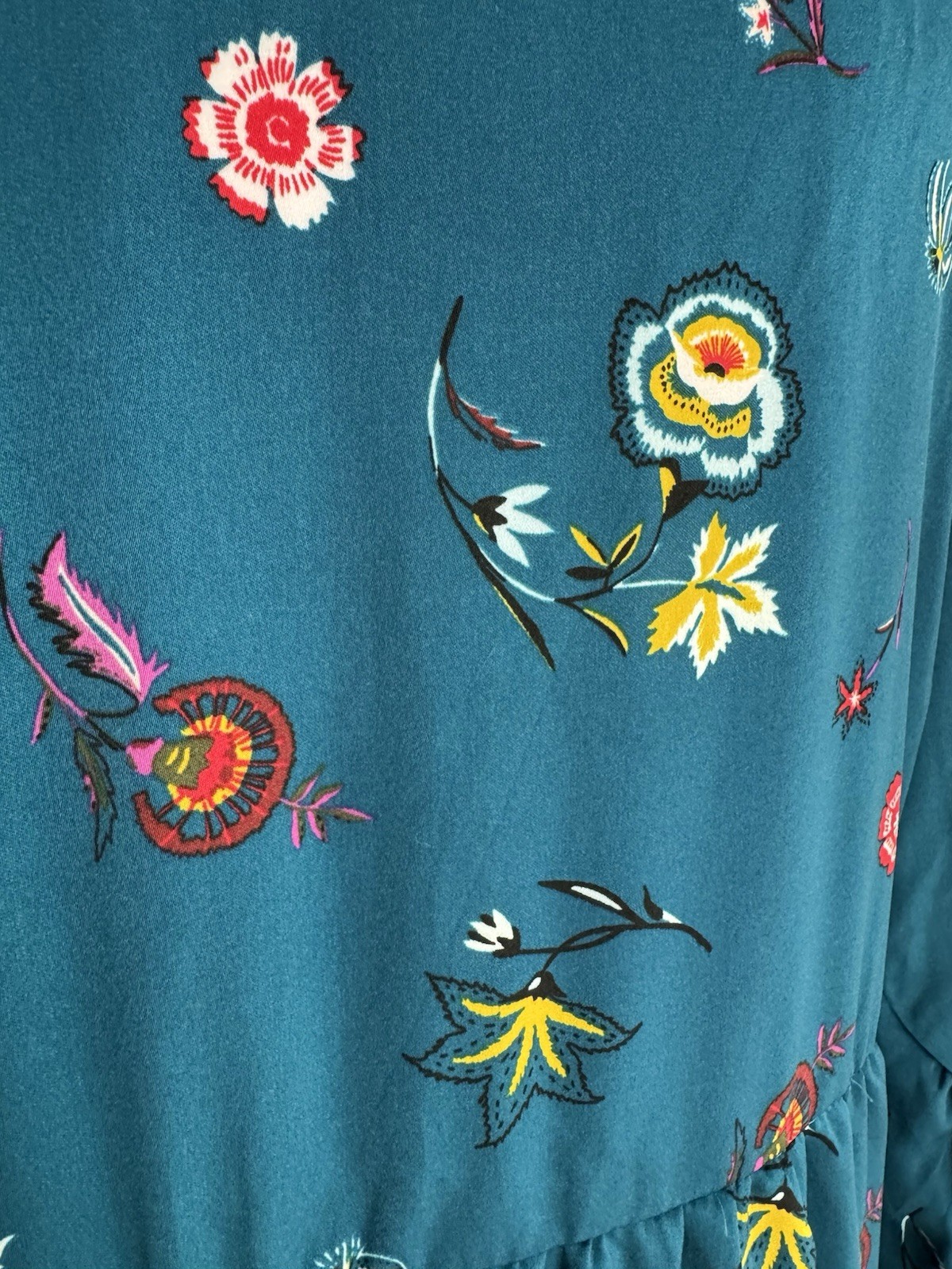 Old Navy Women’s Blue Floral Long Sleeve Pleated Ruffle Hem A Line Dress NEW