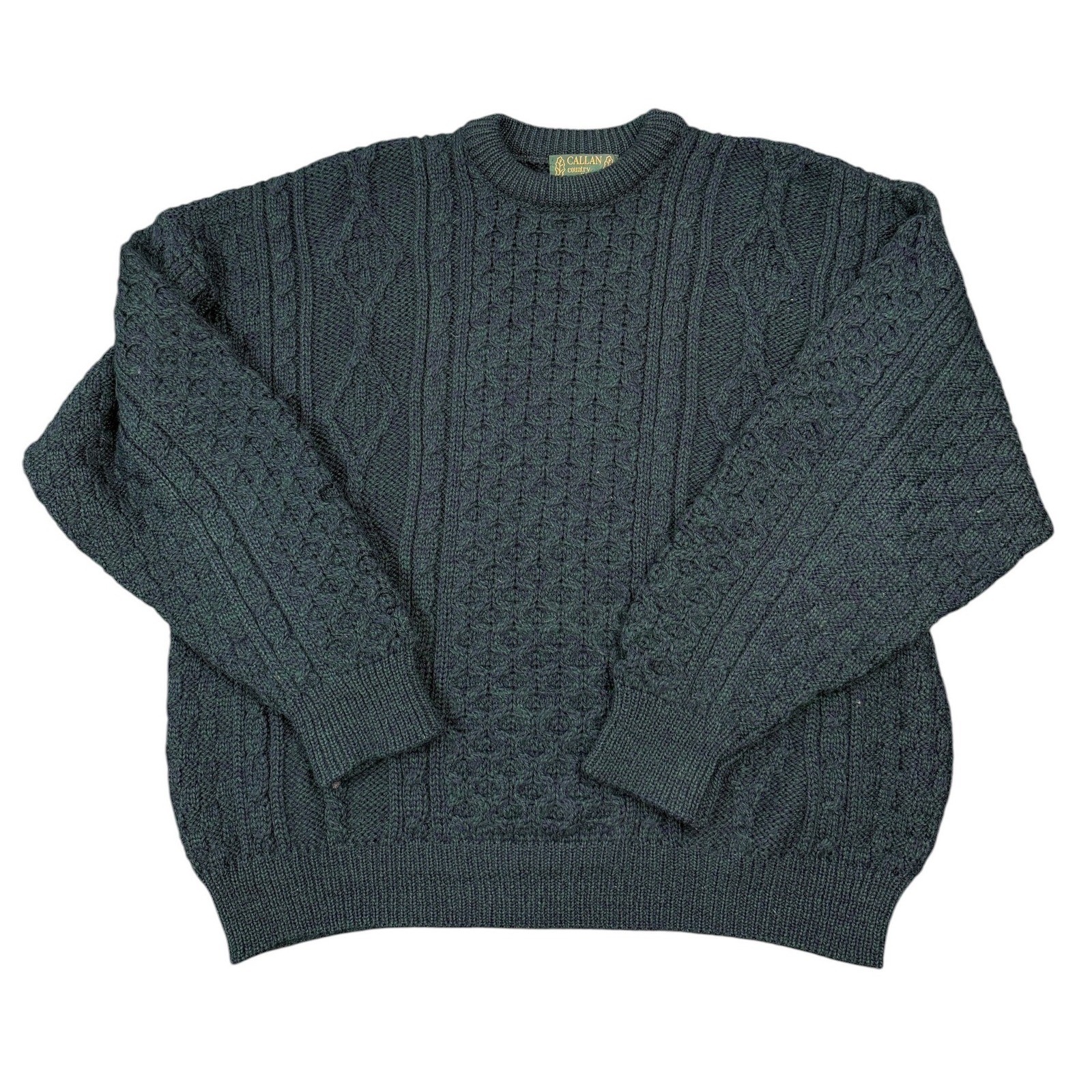Callan Country Collection Sweater Men XXL Green Blue WoolKnit Made Ireland