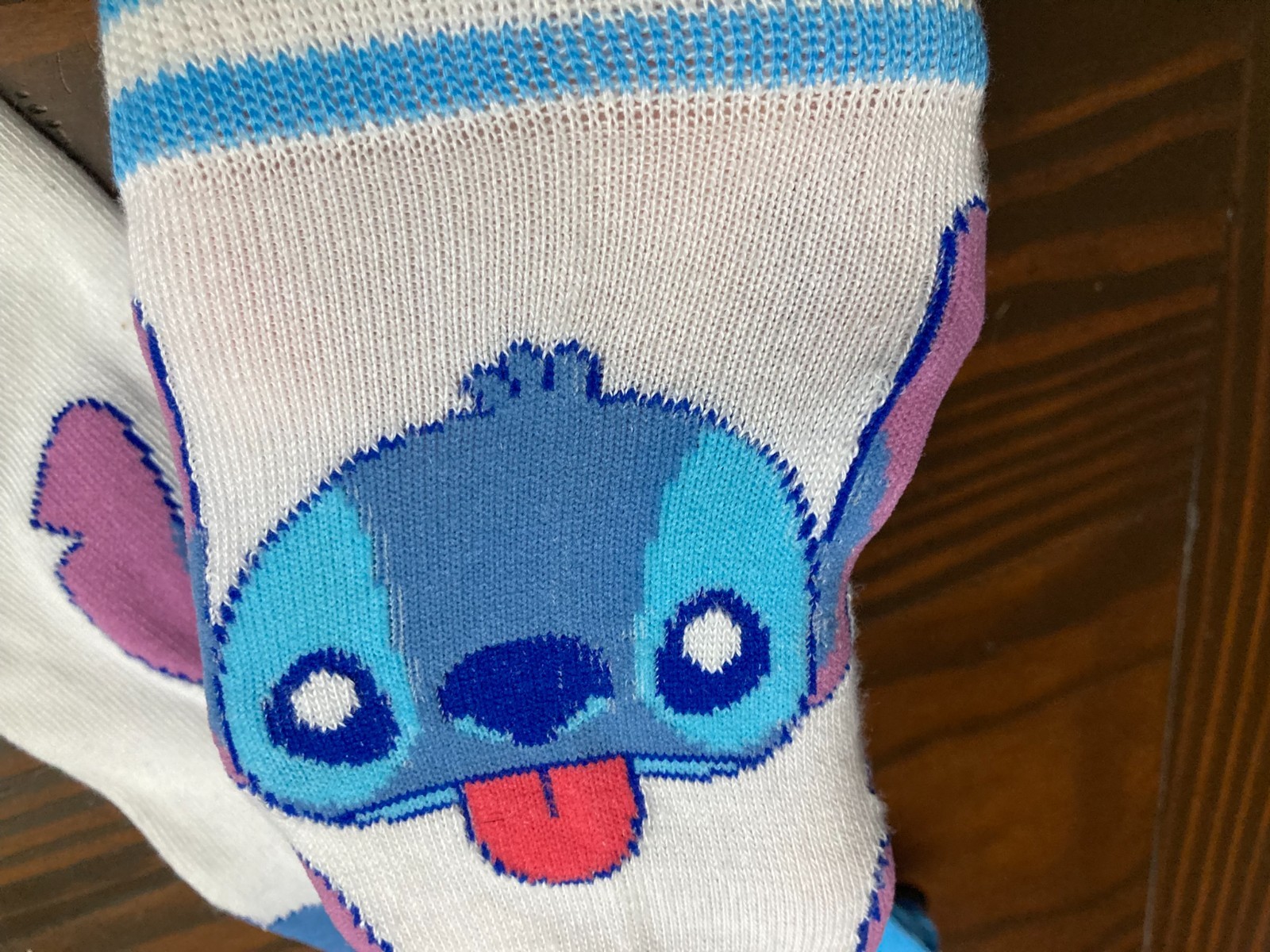 Disney Knee High Stitch Socks Cartoon Novelty White Blue NWT Shoe Size 4-10 Girl