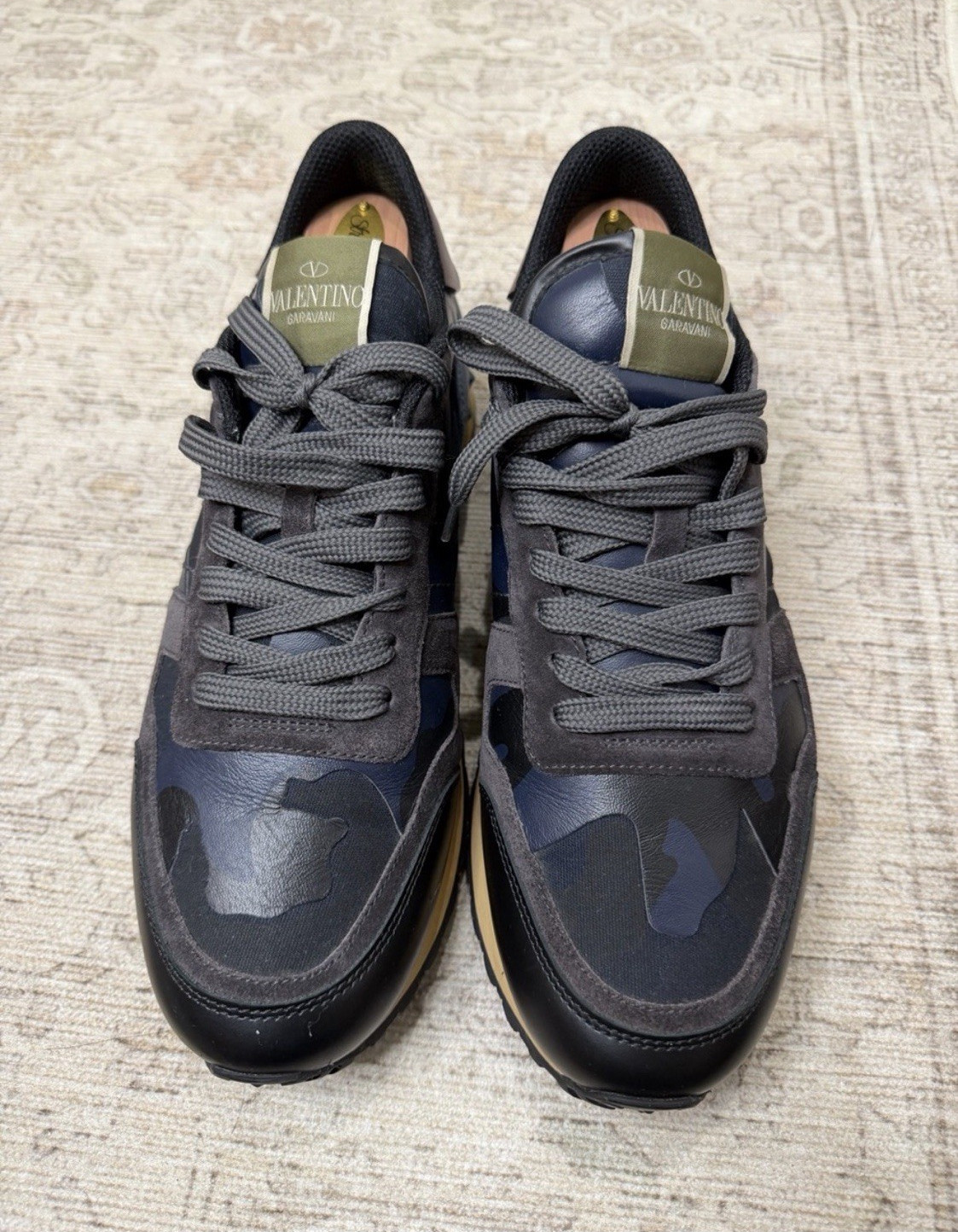 Valentino Garavani Men’s Low Top Camo Lace-Up Sneakers Black Blue Gray S72512