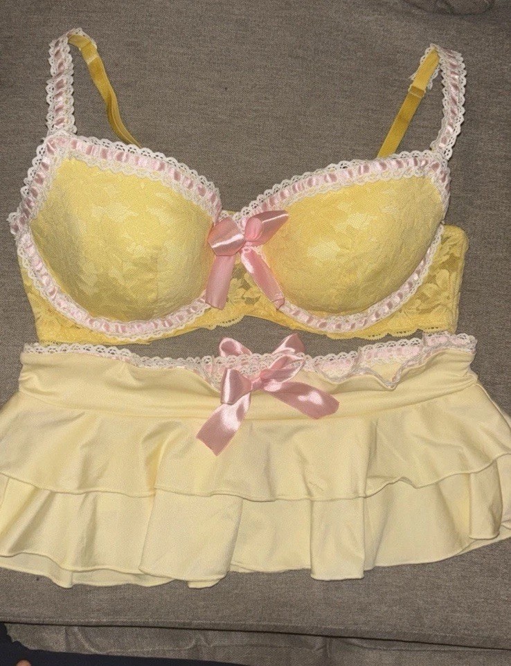 HOUSE BUNNY/ TRASHY LINGERIE Custom Inspired Yellow & Pink Lace Lingerie Set
