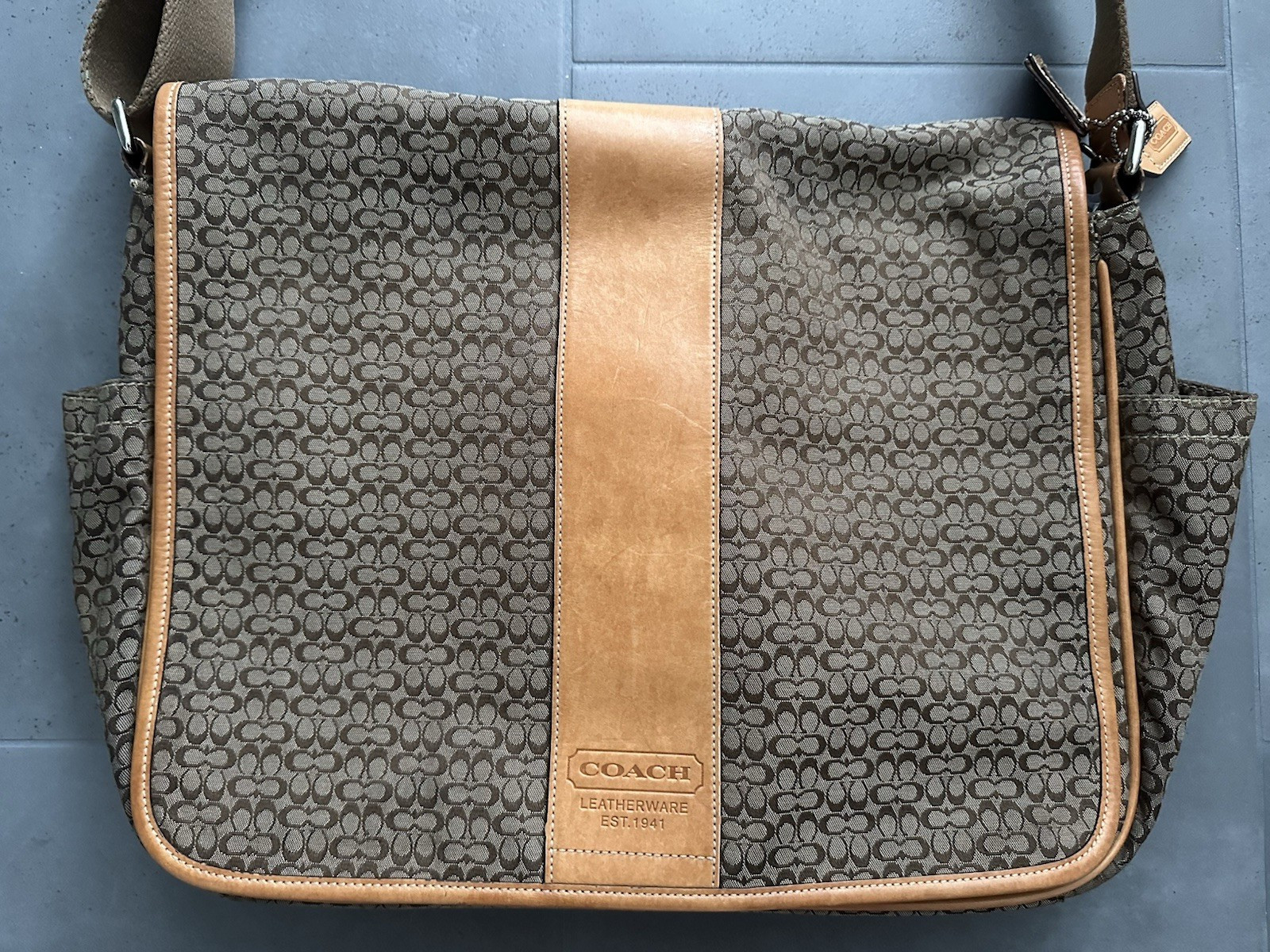 Coach CC Monogram Logo Flap Over Diaper Bag Laptop Bag Brown H0785-F77004