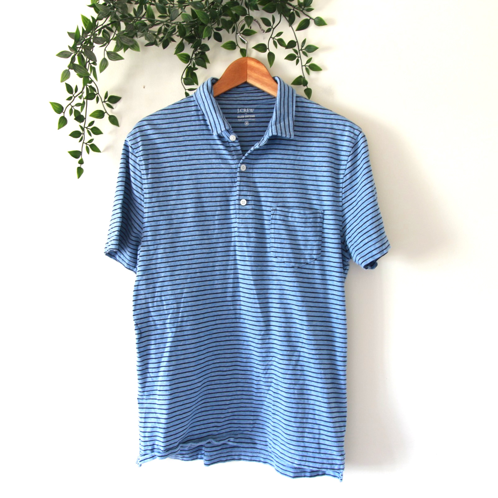 J.Crew Men’s Slub Cotton Blue Striped Cotton Polo Shirt Size Medium