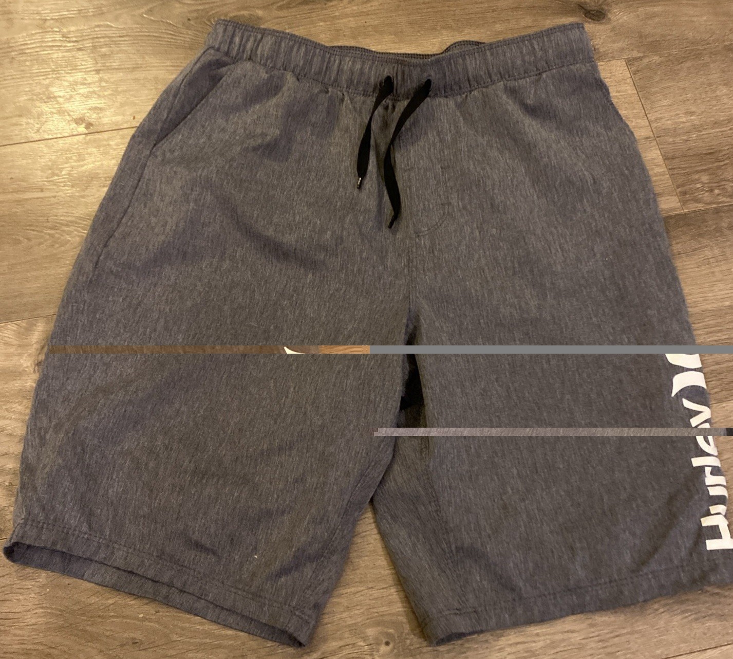 Hurley Boys Hybrid Quick Dry Gray W Black Drawstring Shorts W Pockets EUC