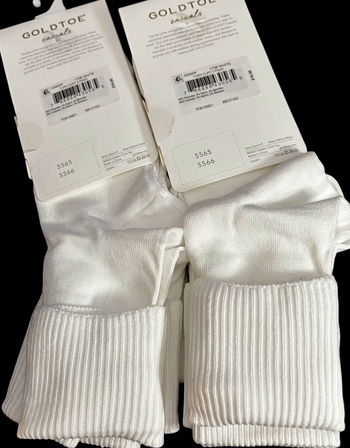 2 Packs Womens White GoldToe Cotton Turn Cuff Socks Shoe Size 6-9 6 Pairs Total