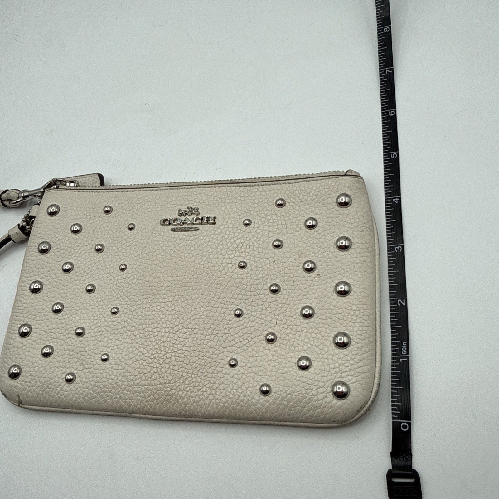 Coach Nolita Wristlet In White Pebbled Leather W/ Silver Stud Accents NY Logo