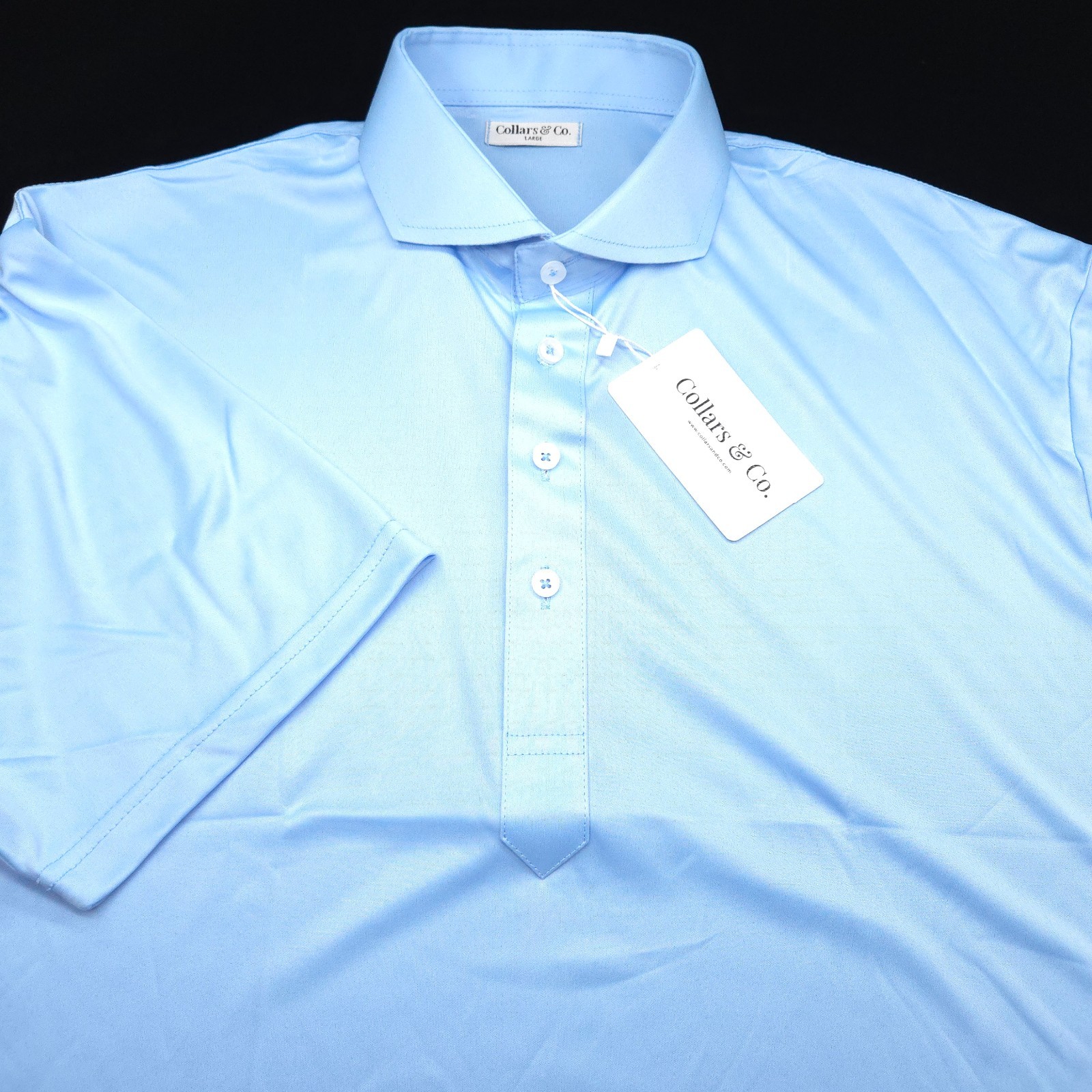 Collars & Co Performance Polo Shirt -L- BLUE LIGHTWEIGHT POLY Dress Collar -GOLF