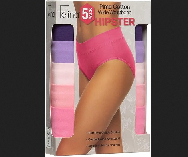 Felina Womens 5 Pack Small Pima Cotton Hipster Panties Underwear – Pink Purple