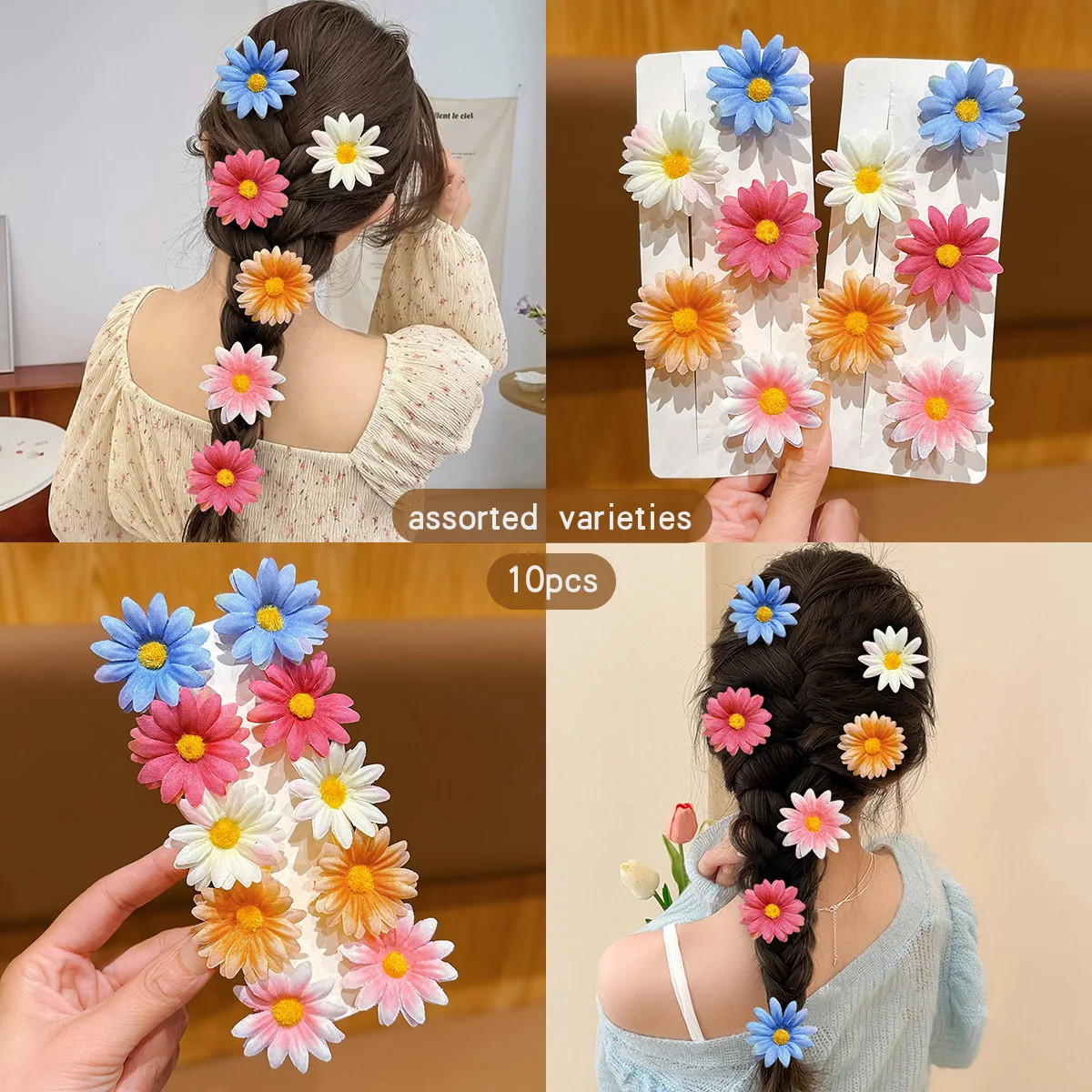 10 Pc Sunflower Hair Clips Cute Daily Hair Bands Headflowers Girls Accessories