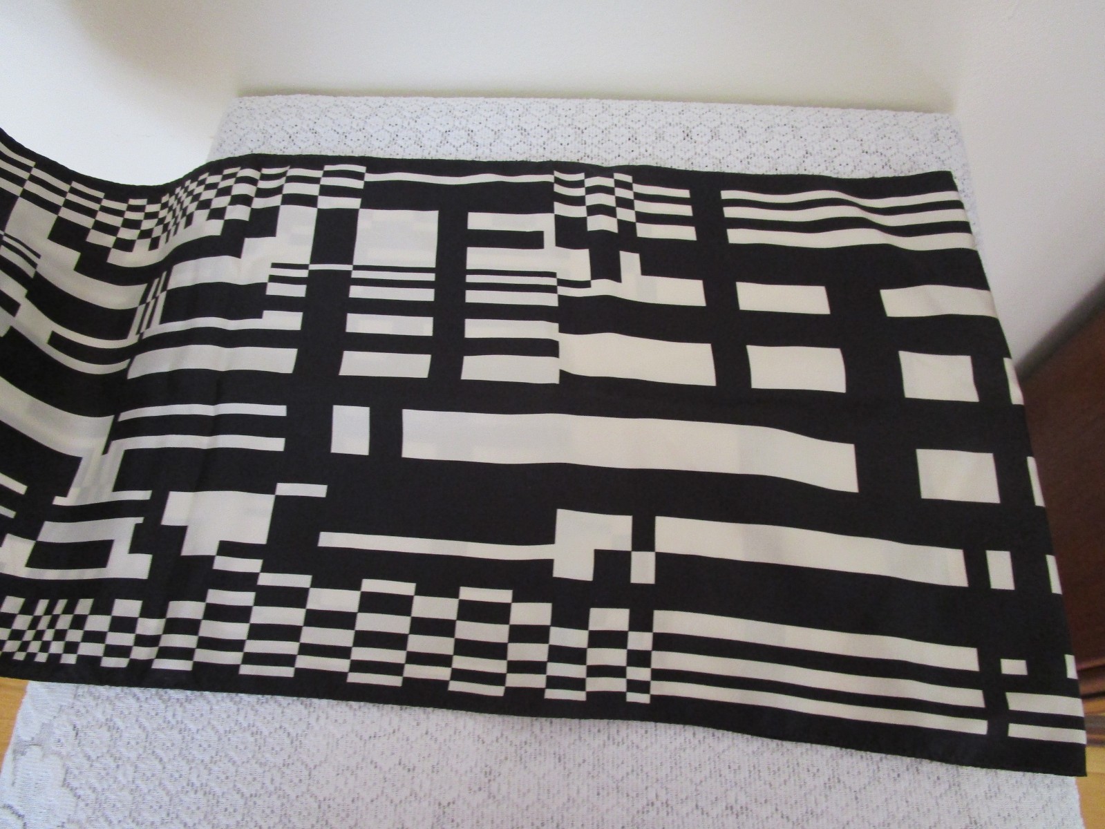 Halston Silk Scarf Black White Rectangle Signed 56” long 10.25” Wide XLNT