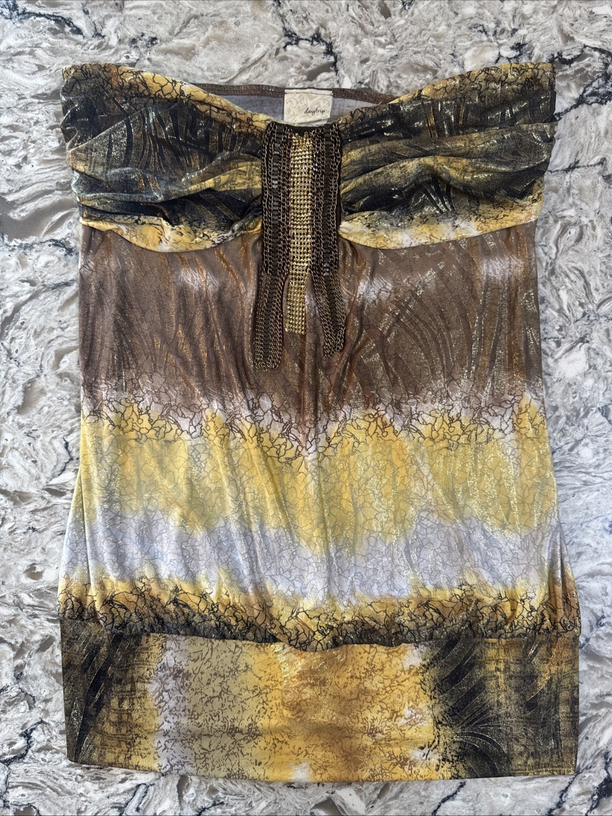 Daytrip by Buckle Womens Gold Black Brown Yellow Medal Detail Pull-On Top M