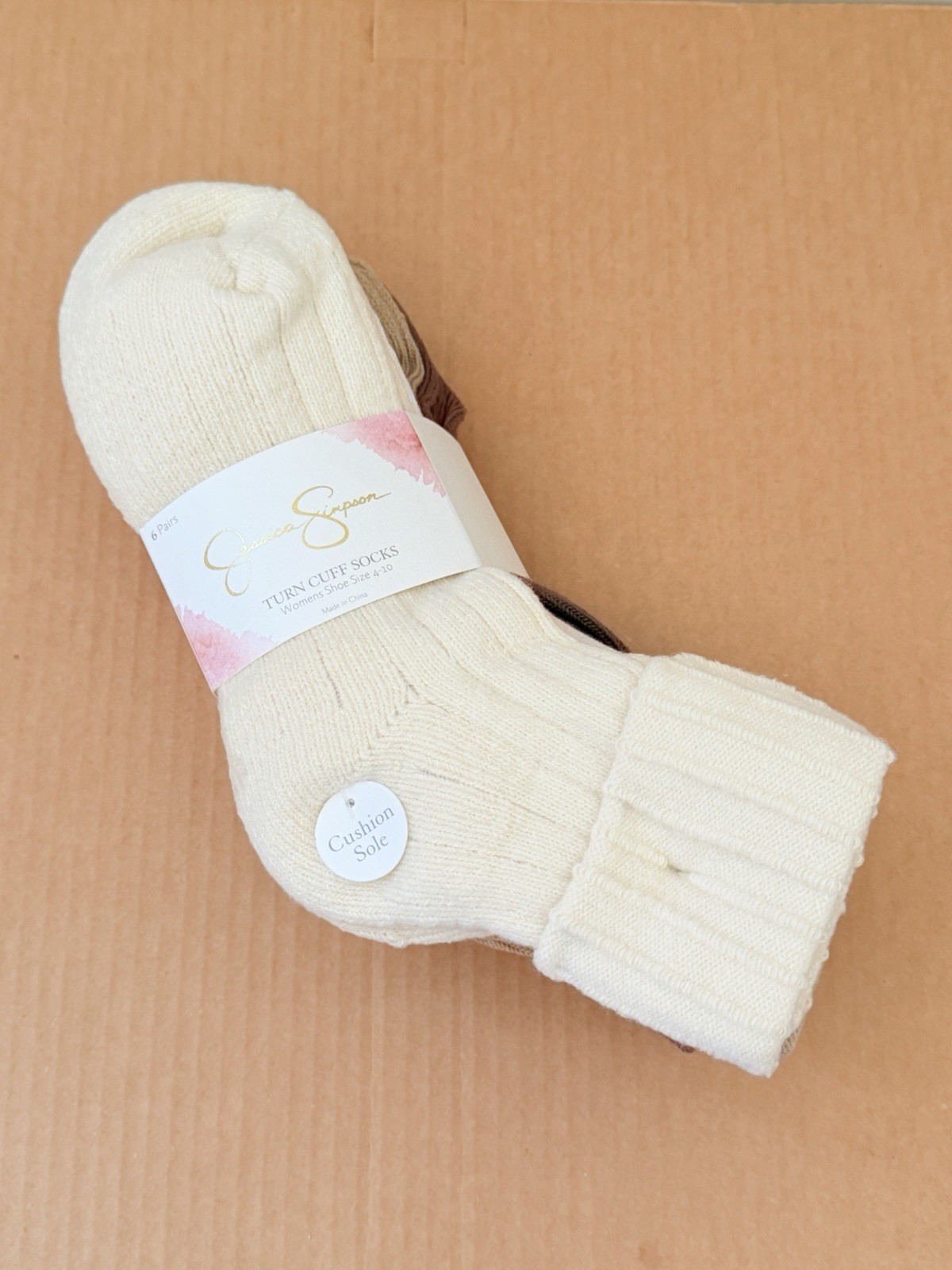 Jessica Simpson Turn Cuff Socks Women’s Shoe Size 4-10 | 6 Pairs- Ivory Multi