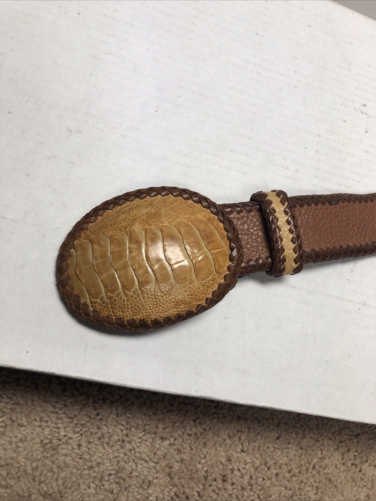 THE DIVINE TRIBE NYC OSTRICH BUCKLE WITH LEATHER BELT Size M 40 INCH