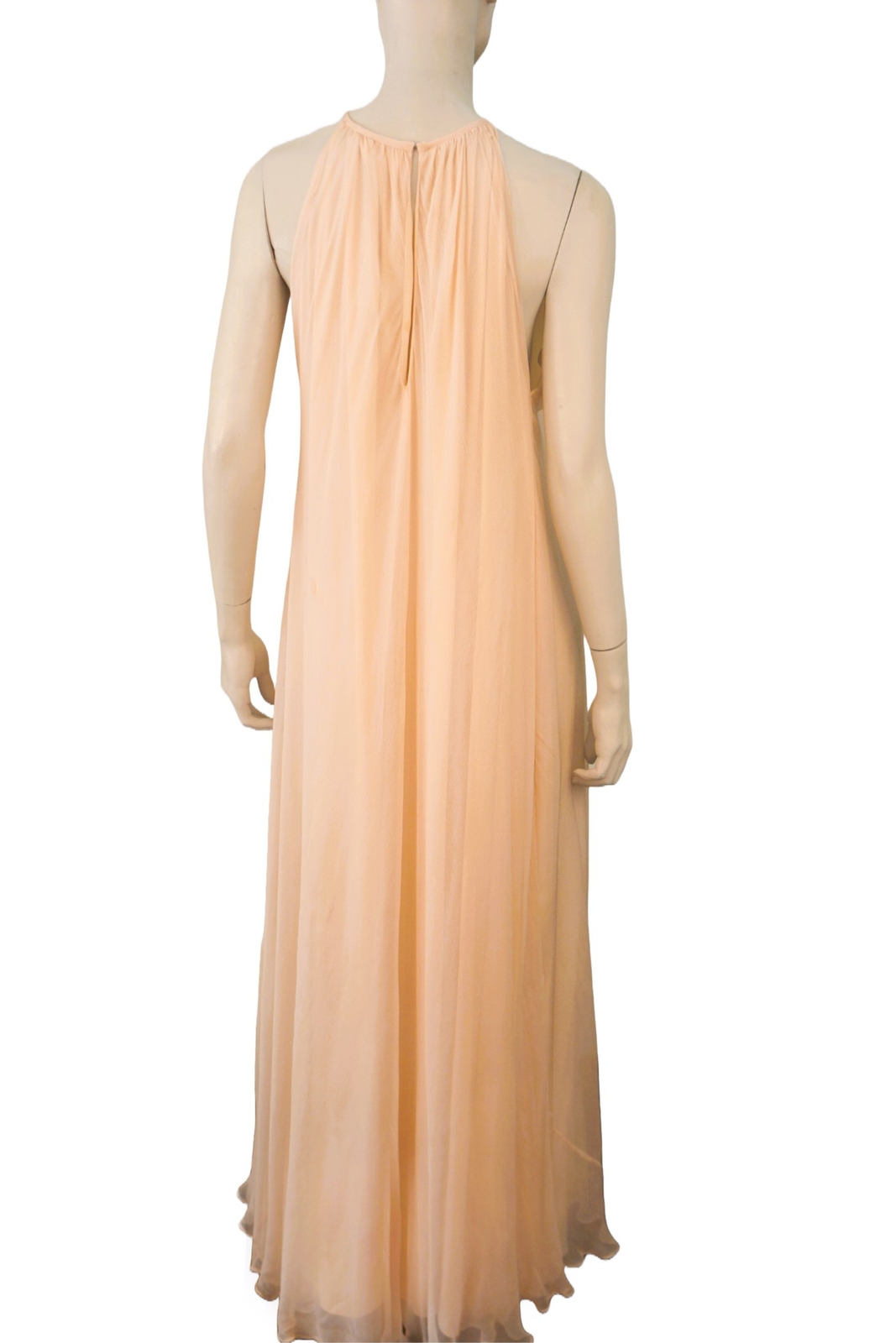 Peach Chiffon Halter Neck Maxi Dress Flowy Formal Evening Gown