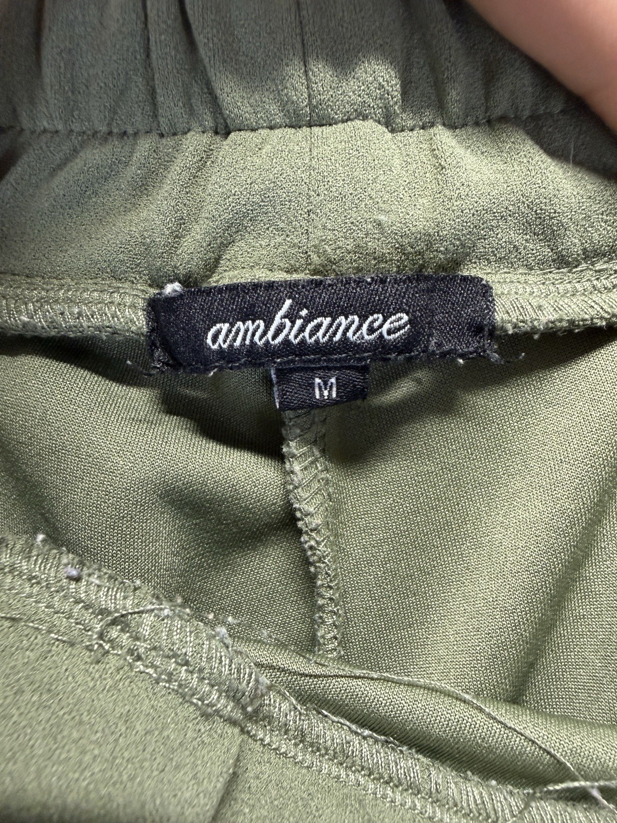 Ambiance Womens Size M Olive Green Wide Leg Pull On Pants Stretch Casual