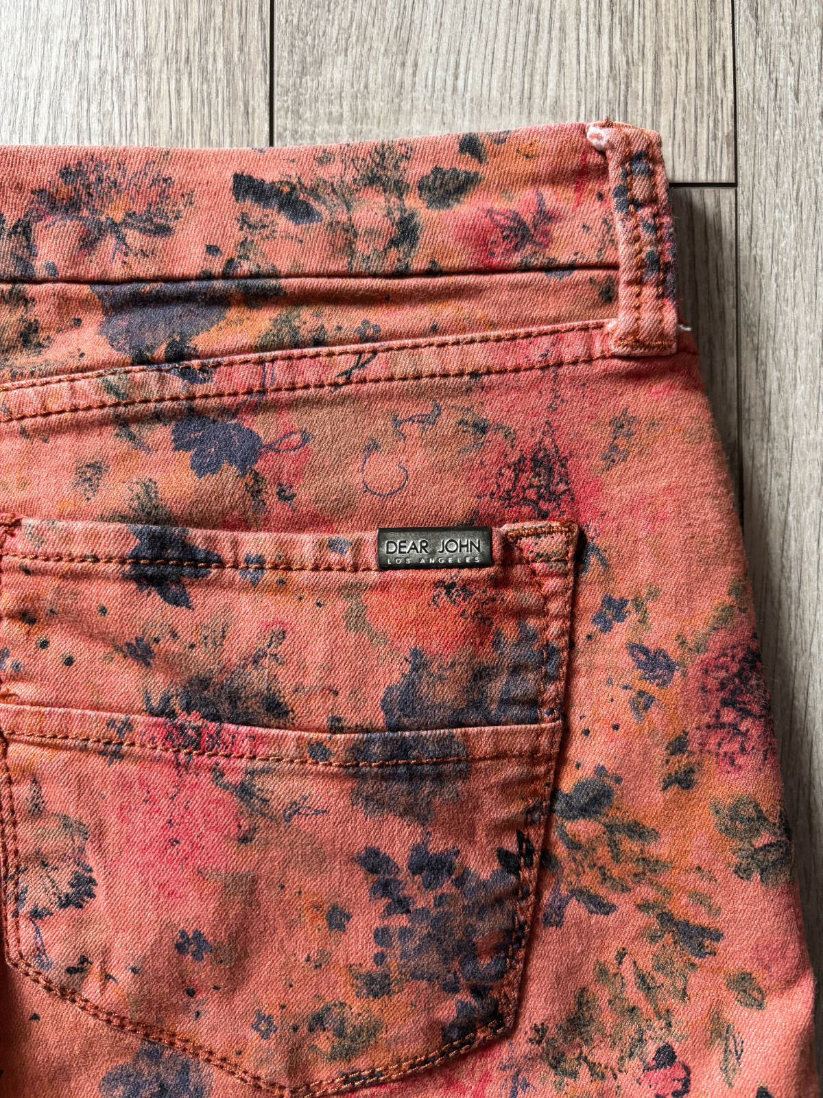 Dear John Coral Floral Print Ankle Skinny Jeans Womens Size 31 Guava Girl Boho