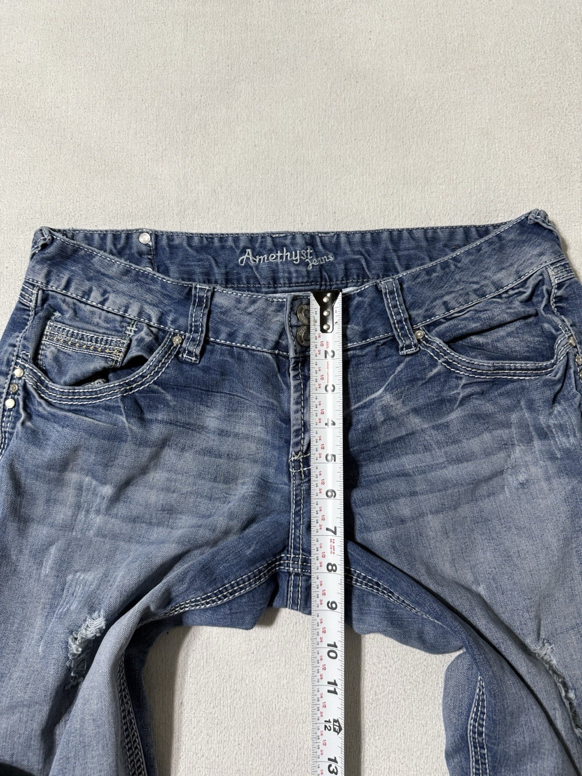 Amethyst Jeans Womens 9 Blue Bootcut Low Rise Medium Wash Distressed