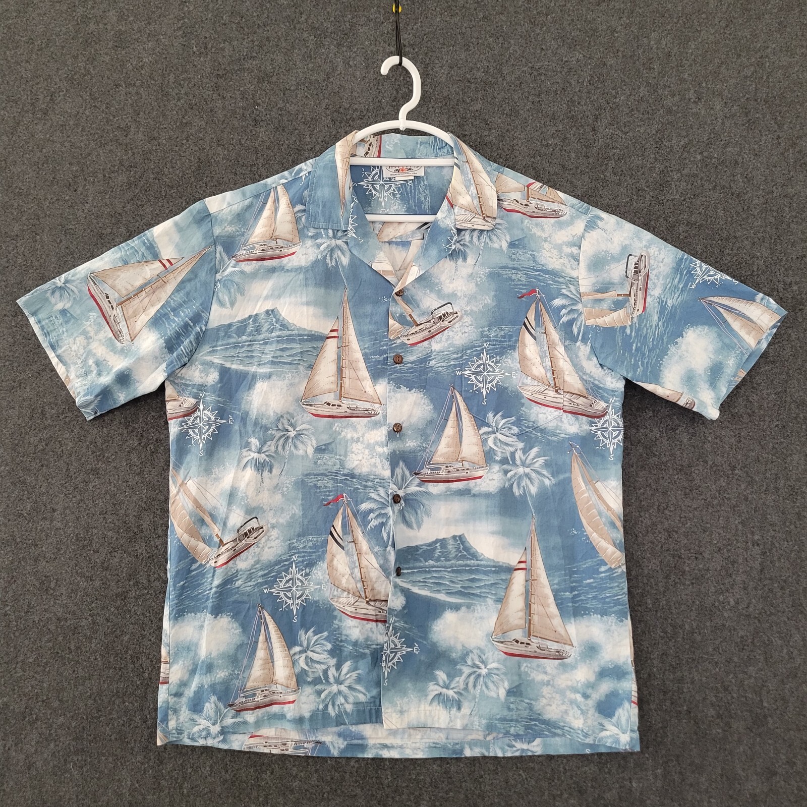 Pacific Legend Shirt Mens Extra Large Blue Button Up Sail Boat Compass Ocean