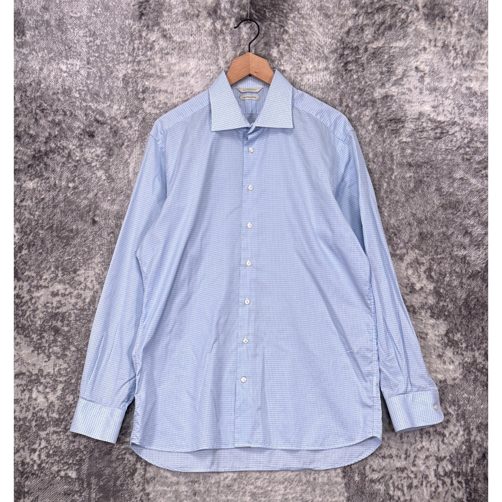 SUITSUPPLY Dress Shirt 17 / 43 Mens Egyptian Cotton Blue Micro Check