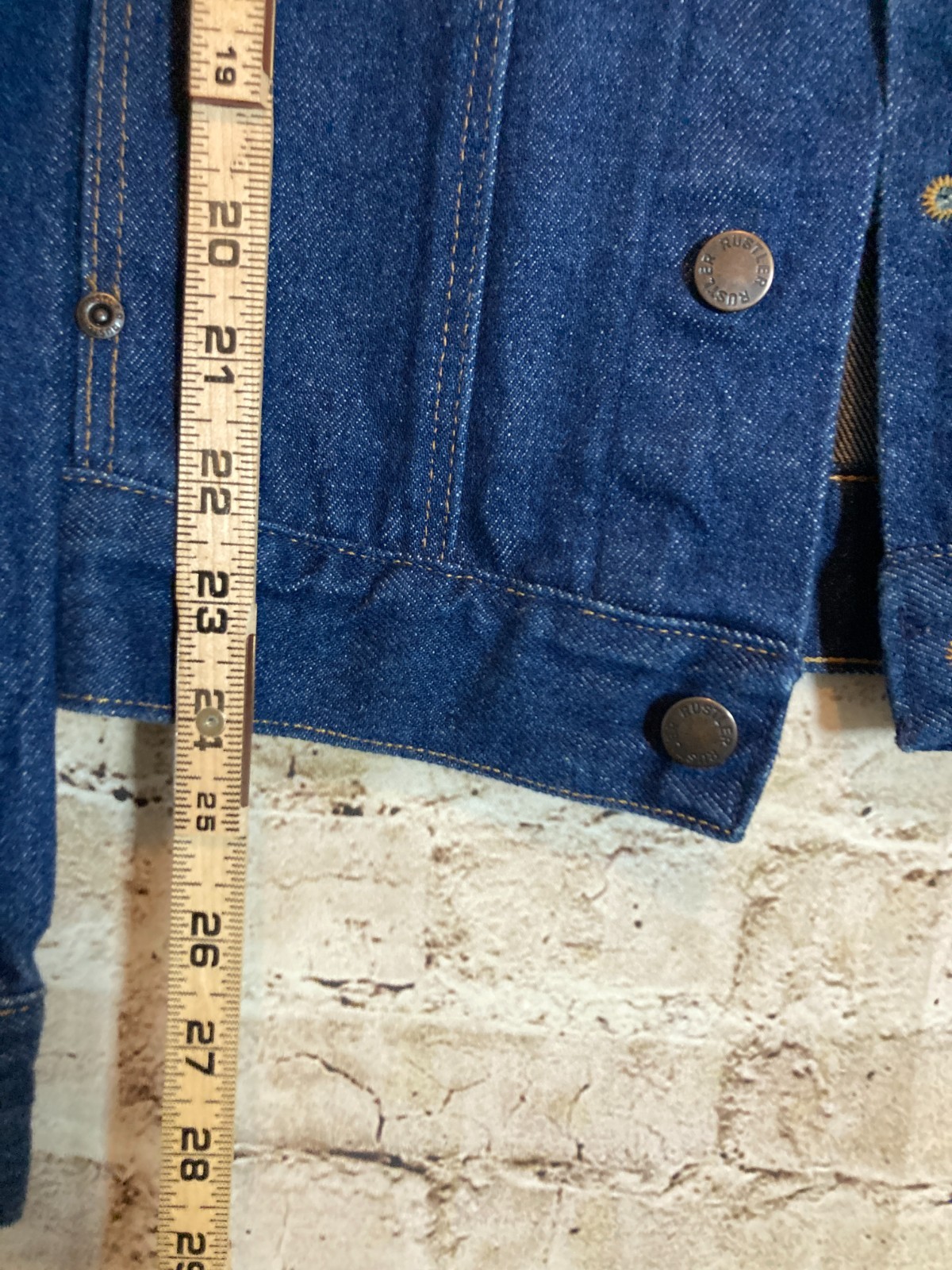 Vintage Rustler Jean Jacket Women Large Hand Painted Artsy Dark Wash 80’s Button