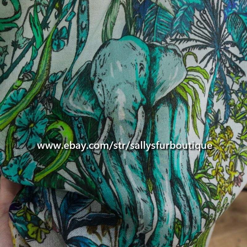Sallys 200s Cashmere Thin Scarf Wrap Shawl Star Jungle Print Delicate 78″*39″