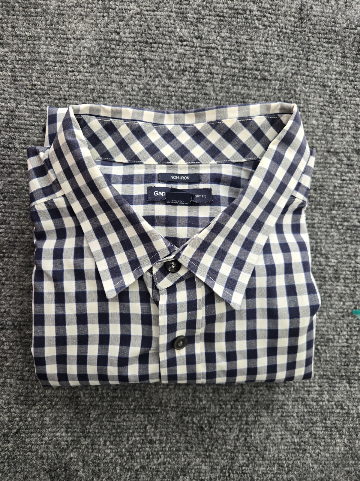 Gap Shirt XL Blue Whit Plaid Button Up Slim Fit Long Sleeve Mens 17-17.5