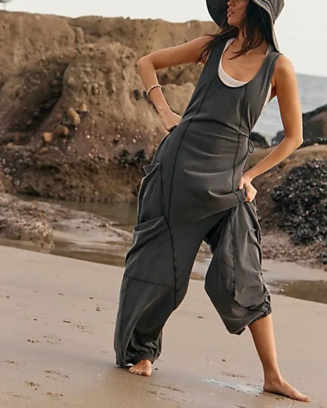 Free People Movement Washed Black Sleeveless Side Pockets Infinity Jumpsuit M