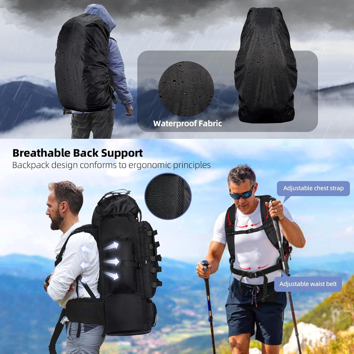 Mochila para Acampar de 70L Bolsa Campamento Senderismo Treckking Impermeable US