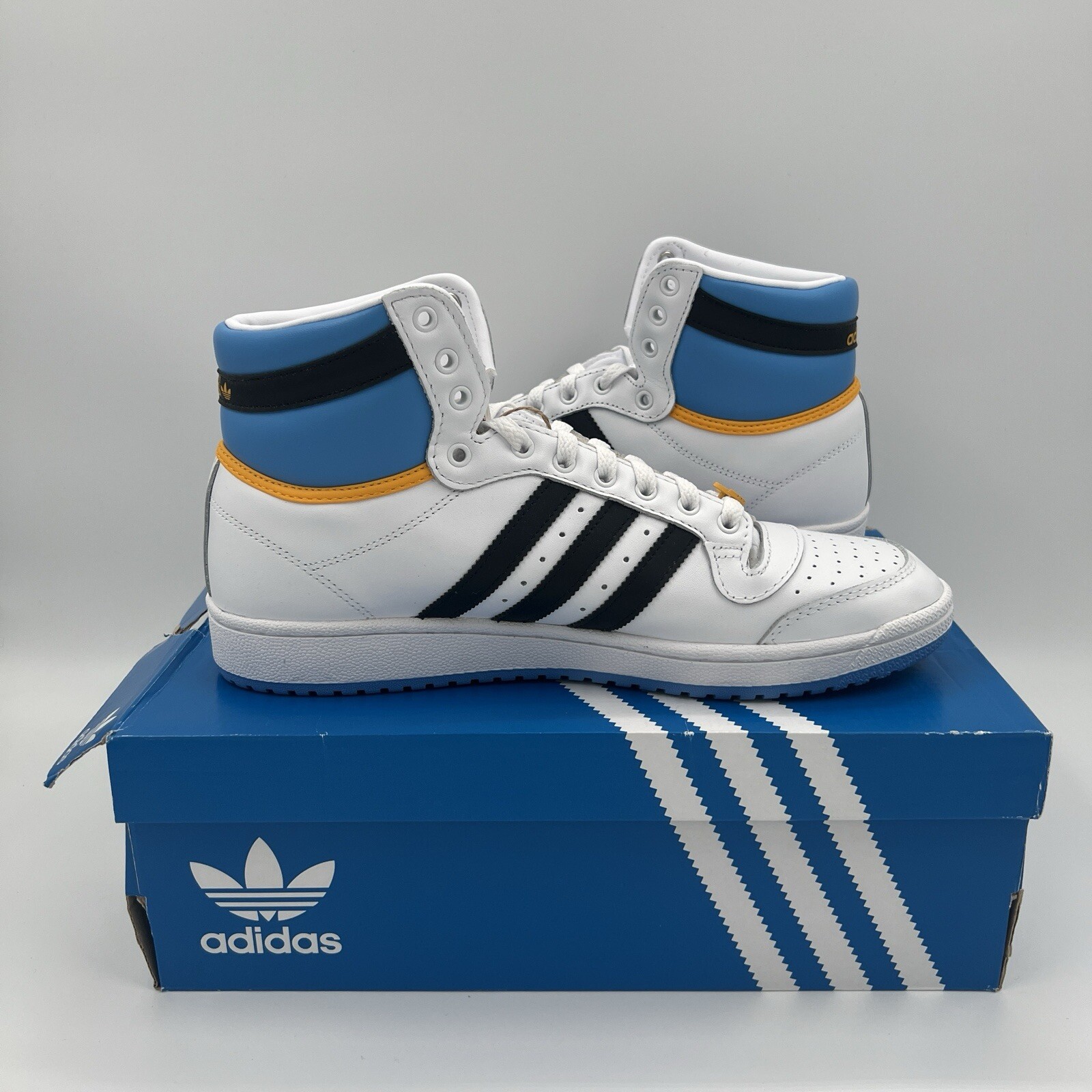 Adidas Originals Top Ten Hi FZ5887 White Blue Gold Mens US11 UK 10.5 Damaged Box