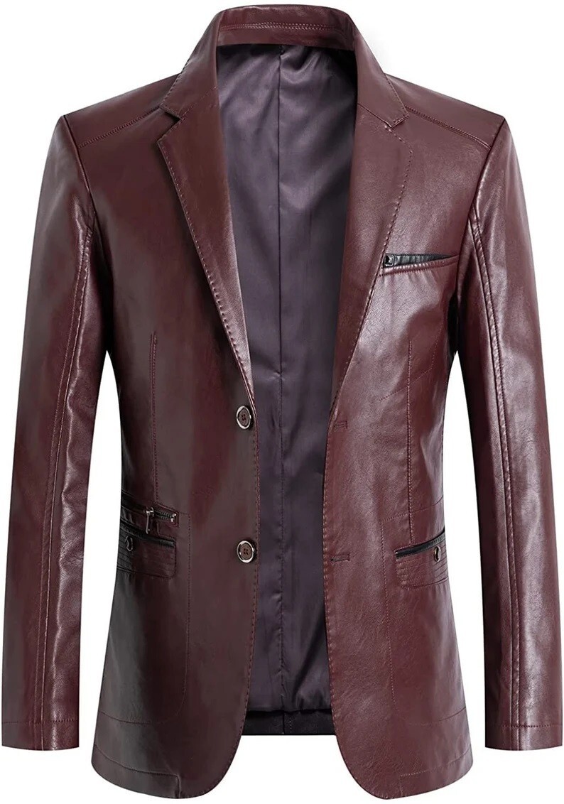 Handmade Men Leather Blazer Slim Fit Two Button Stylish Leather Blazer MB14a