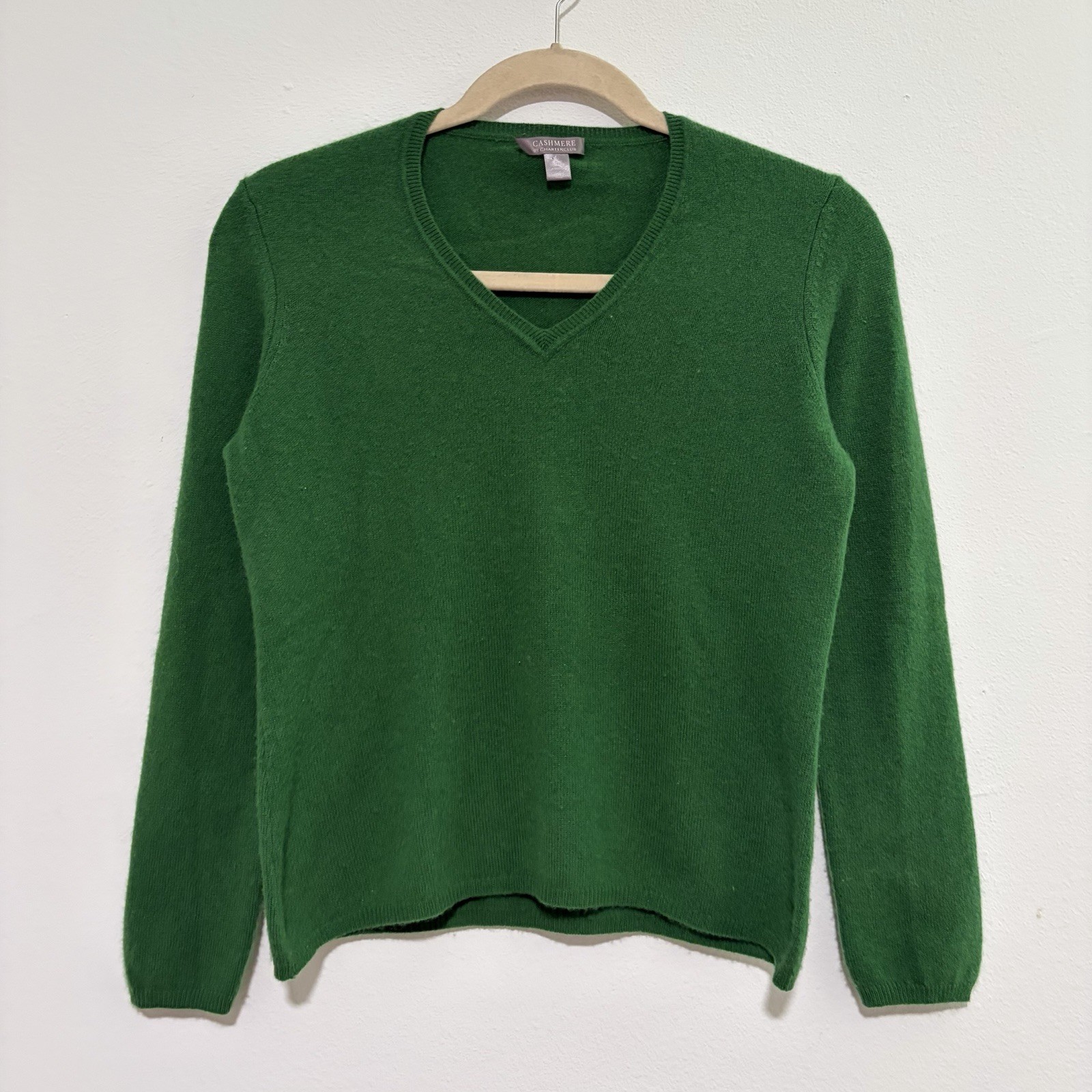 Charter Club 100% 2-Ply Cashmere Green V-Neck Sweater Women’s Size Small
