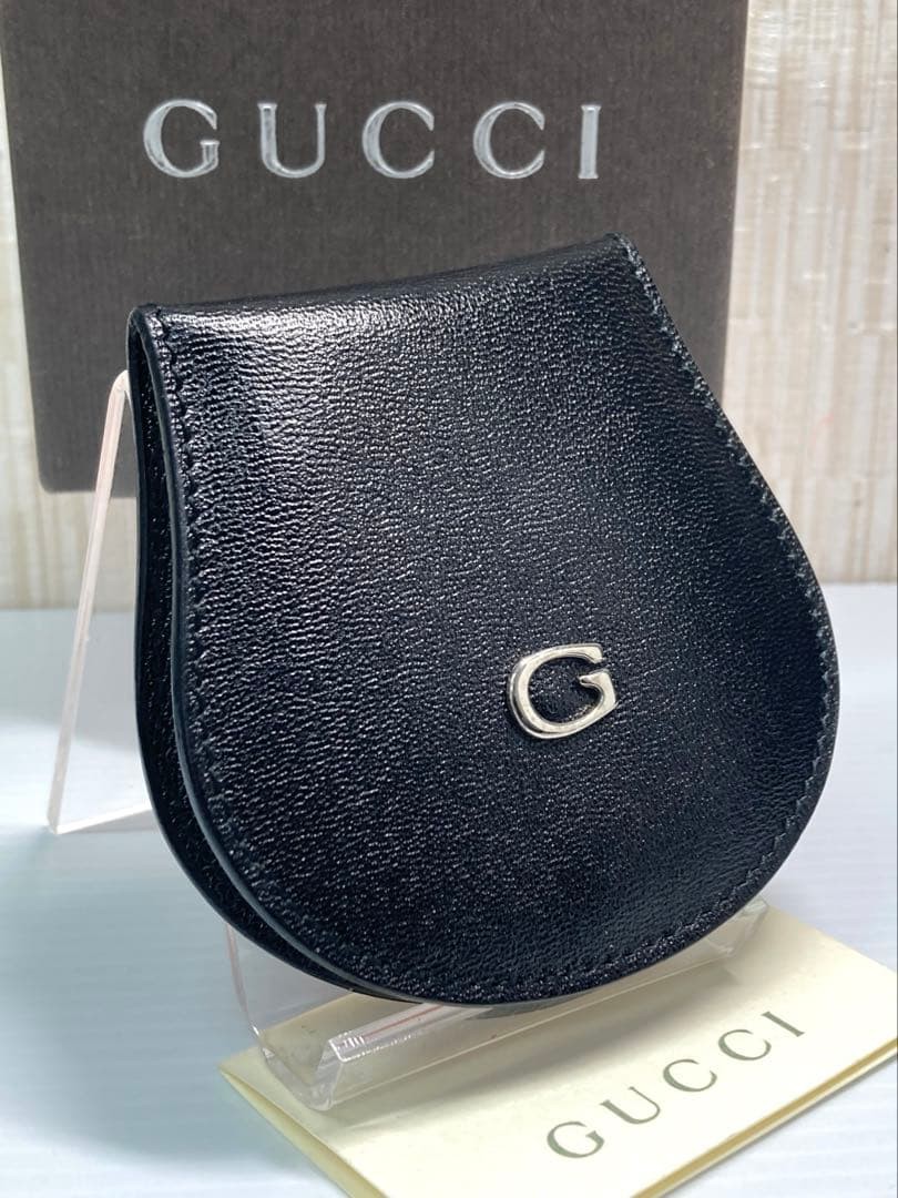 Beautiful GUCCI G Logo Leather Coin Case Small Item Holder with Box Black