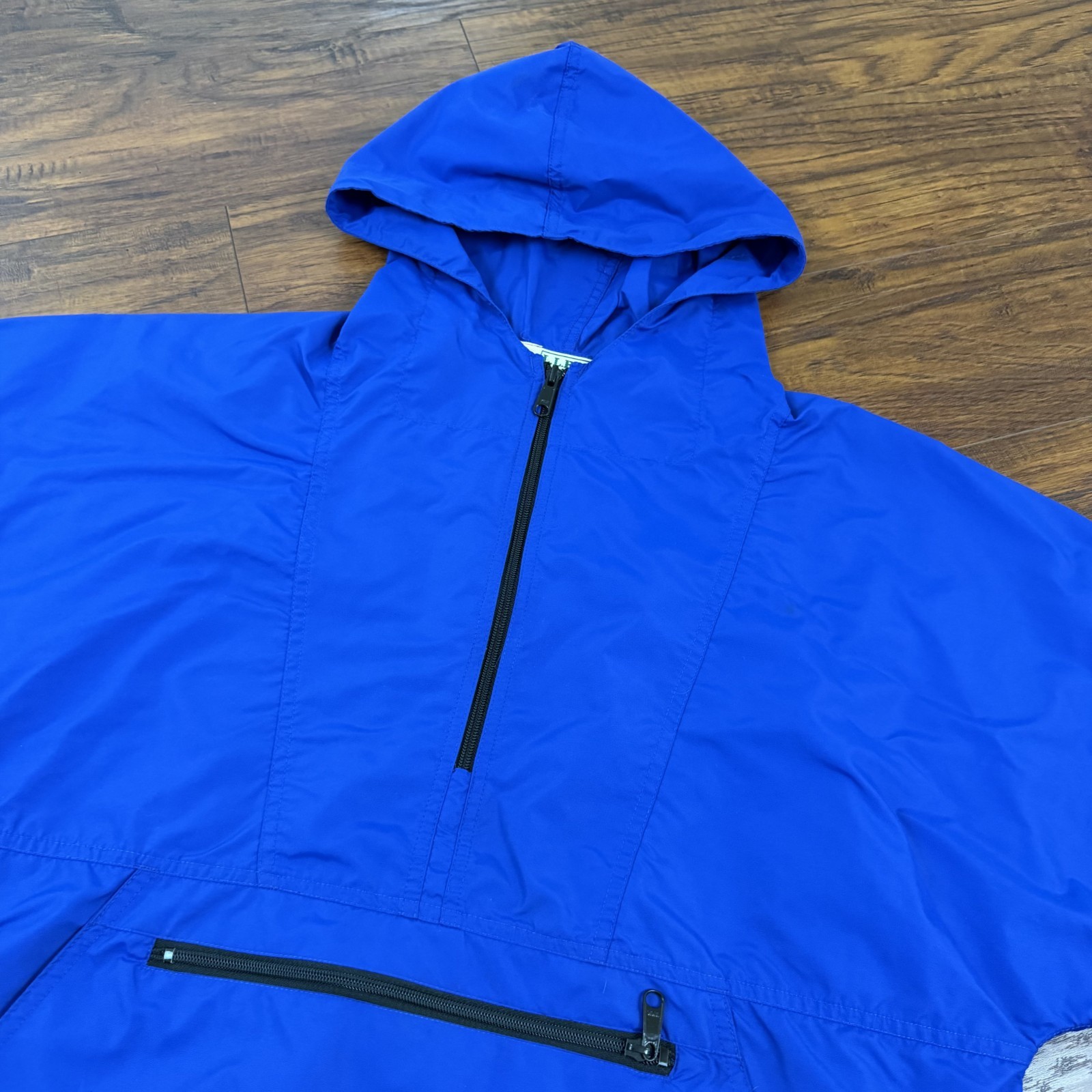 VINTAGE LL Bean Jacket Mens M Blue Nylon Anorak Hooded 1/2 Zip Lightweight USA