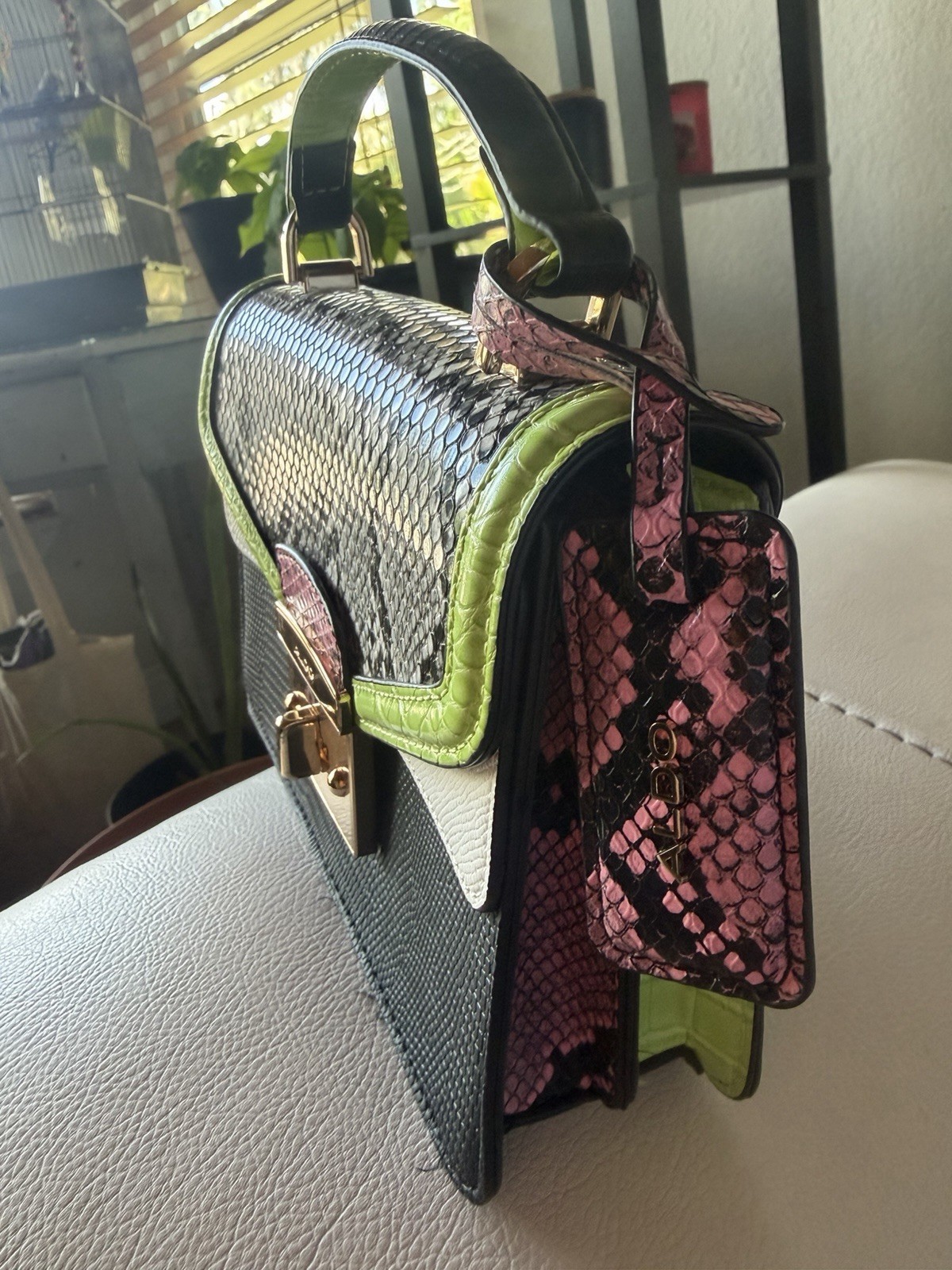 Handbag Small Snake Print Black Multi-Color Statement Purse Elegant & Chic- ALDO