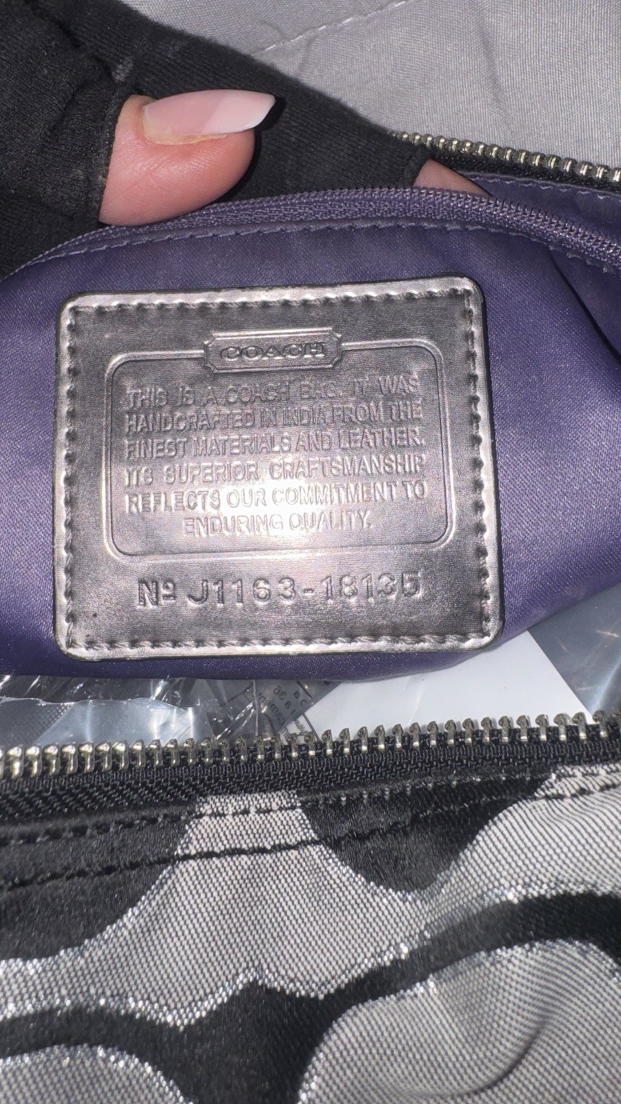 Coach Signature Logo Gray/Black Crossbody Bag Silver Hardware Purple Lining