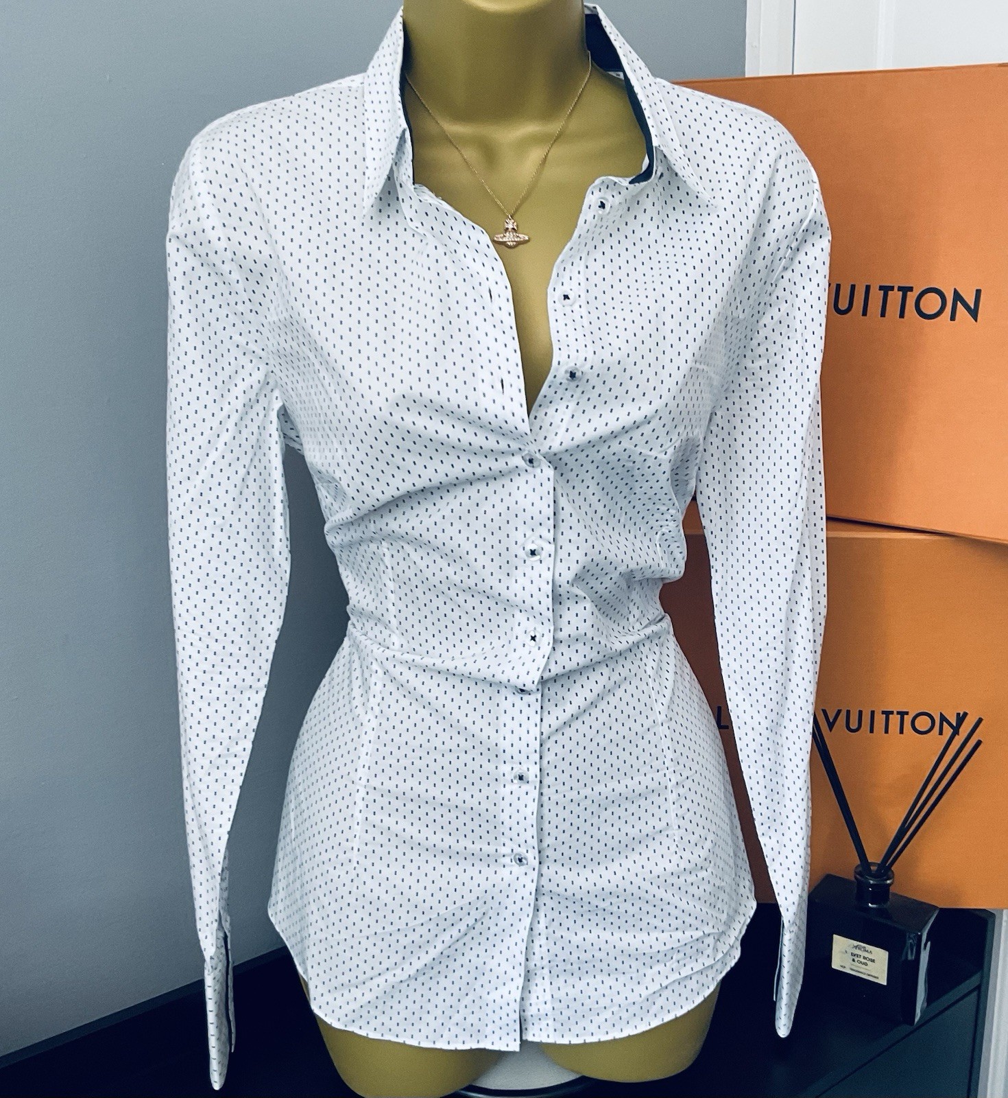 Pristine Hawes & Curtis Fitted Robby Spot Cottond Shirt Blouse UK Size 14
